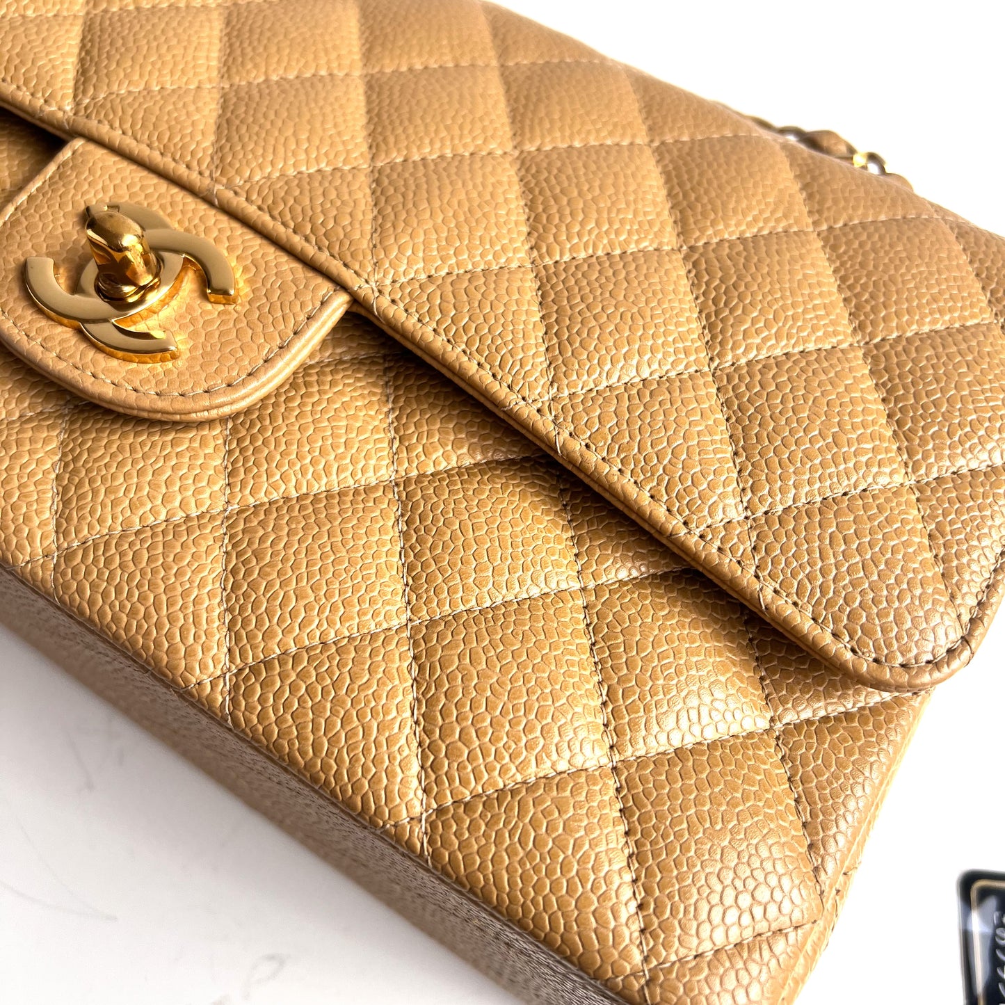 Annalise, 8 series medium classic flap beige caviar with seal and card