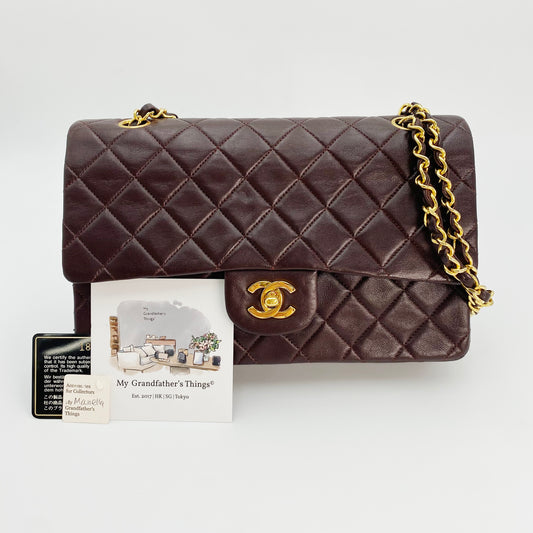 Maneka, Vintage Authentic Chanel 1 series medium classic flap brown lambskin with seal and card