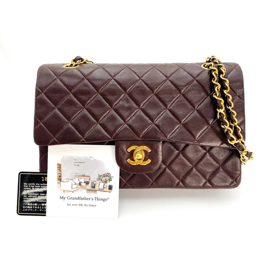 Maneka, Vintage Authentic Chanel 1 series medium classic flap brown lambskin with seal and card