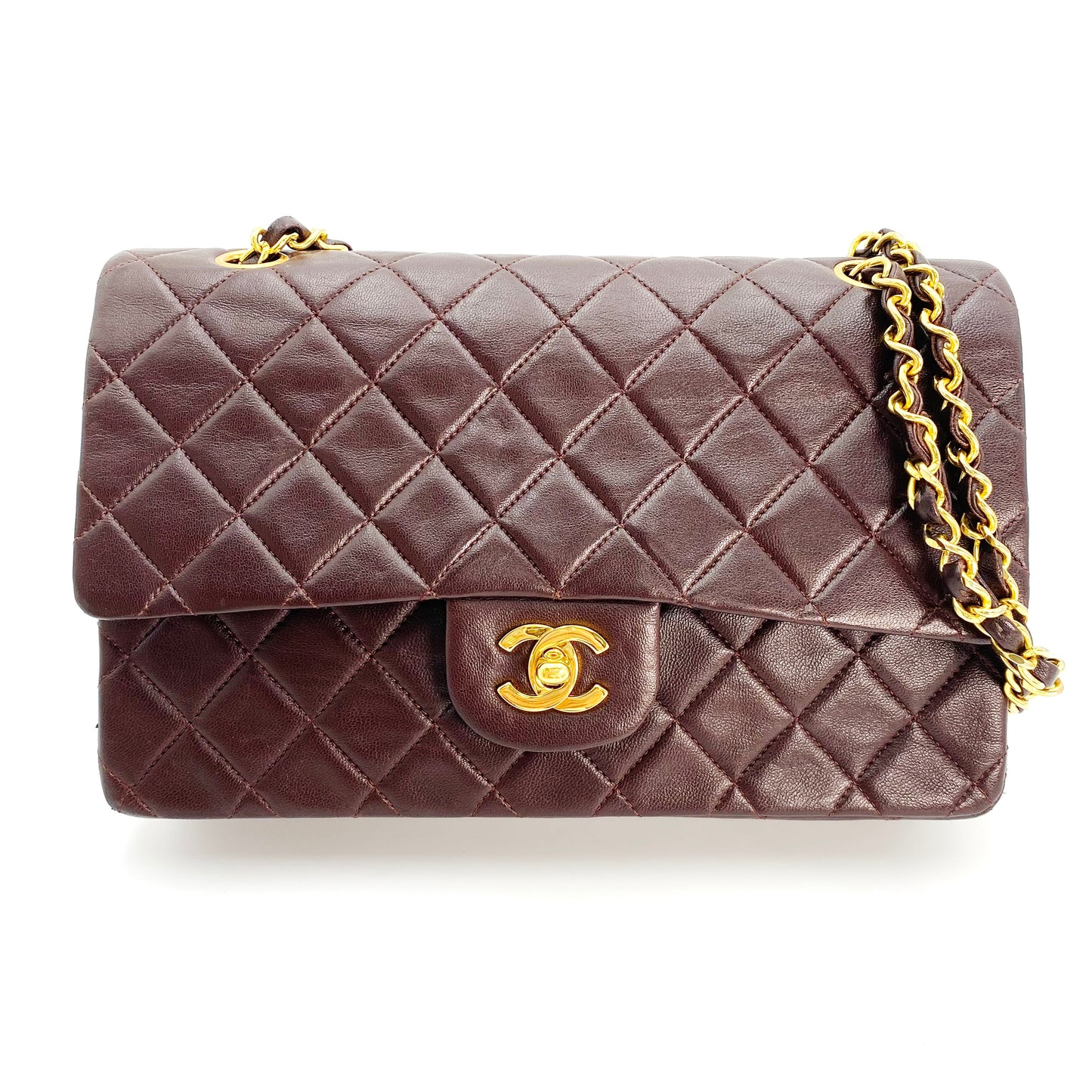 Maneka, Vintage Authentic Chanel 1 series medium classic flap brown lambskin with seal and card