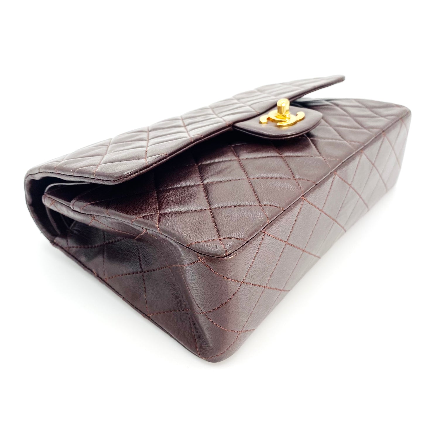 Maneka, Vintage Authentic Chanel 1 series medium classic flap brown lambskin with seal and card