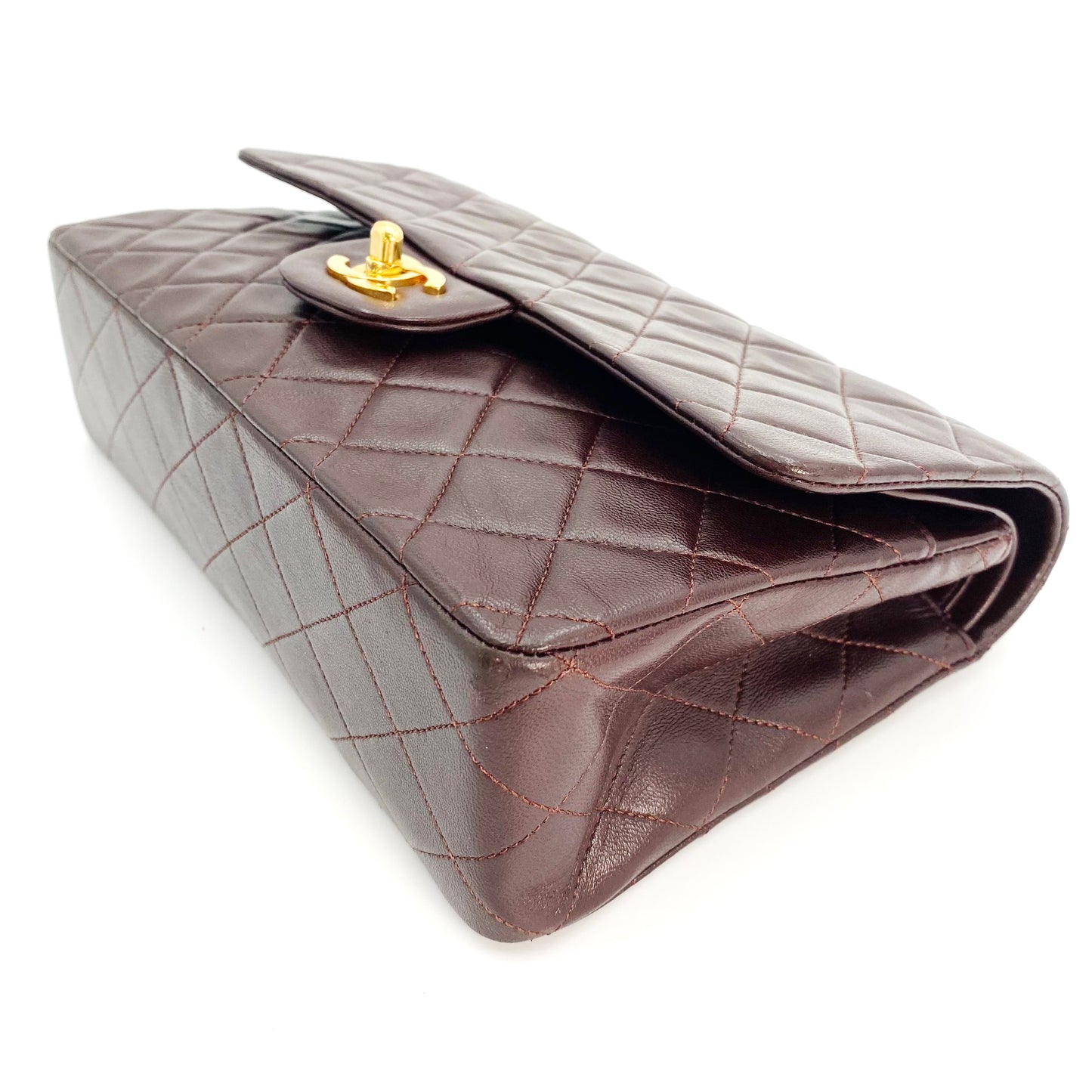 Maneka, Vintage Authentic Chanel 1 series medium classic flap brown lambskin with seal and card