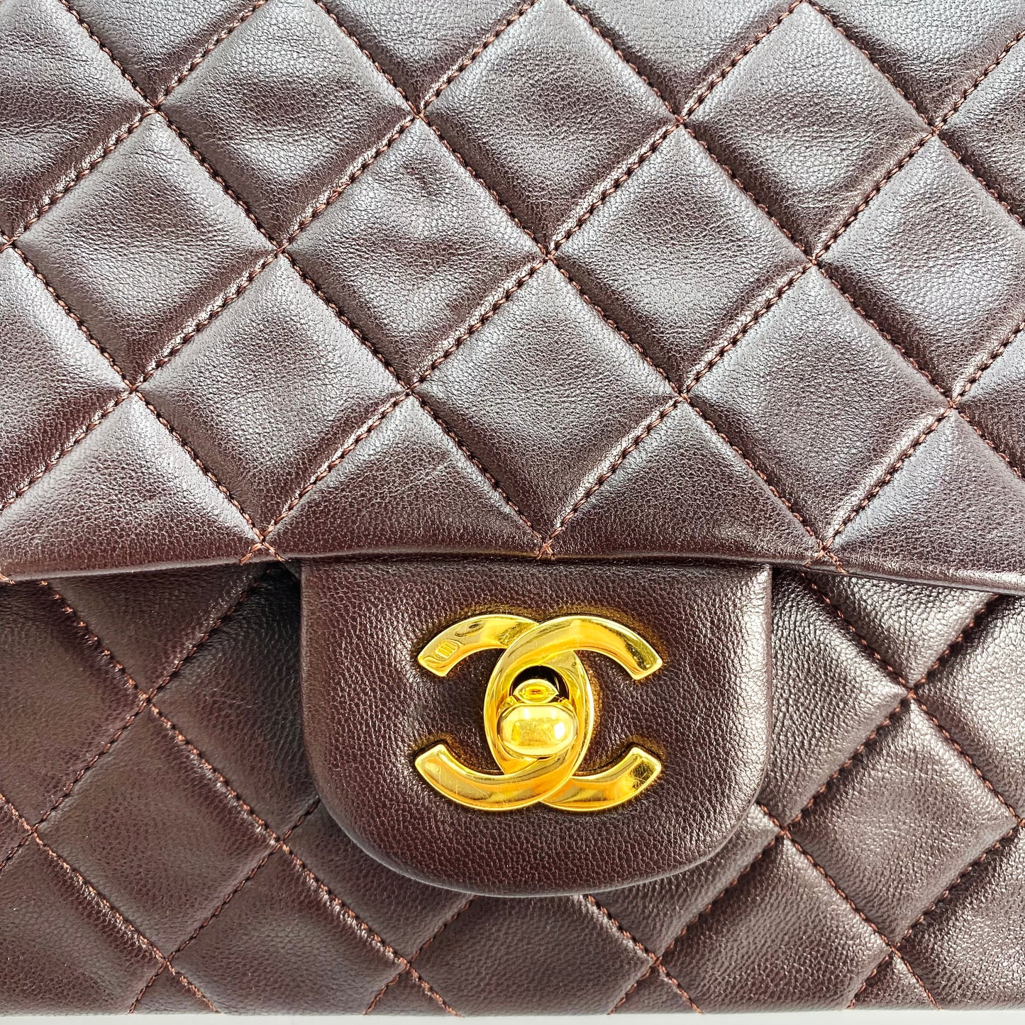 Maneka, Vintage Authentic Chanel 1 series medium classic flap brown lambskin with seal and card