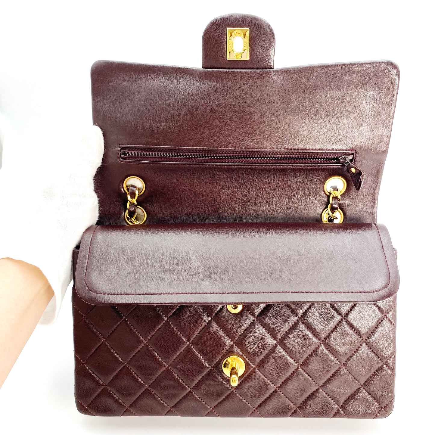 Maneka, Vintage Authentic Chanel 1 series medium classic flap brown lambskin with seal and card