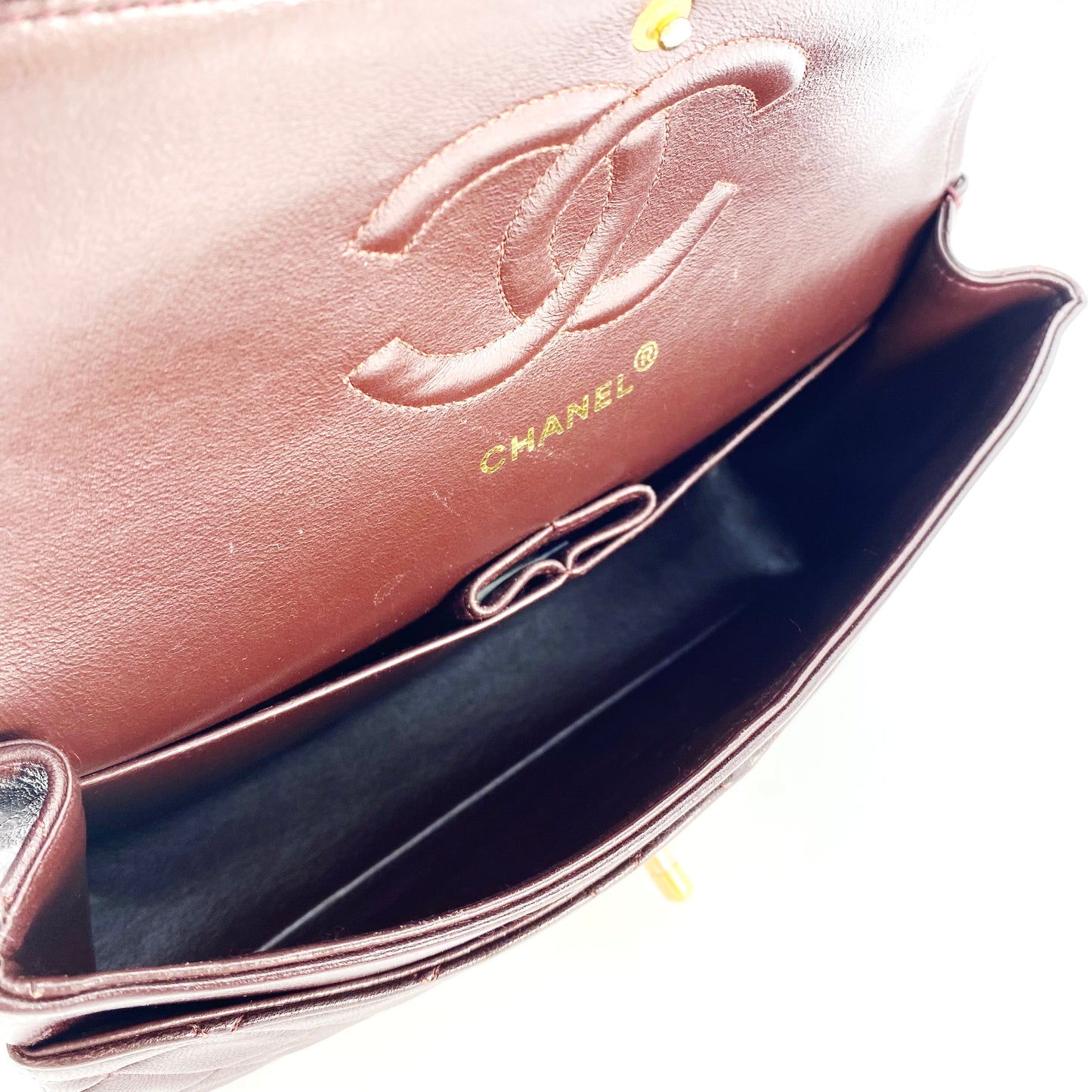 Maneka, Vintage Authentic Chanel 1 series medium classic flap brown lambskin with seal and card