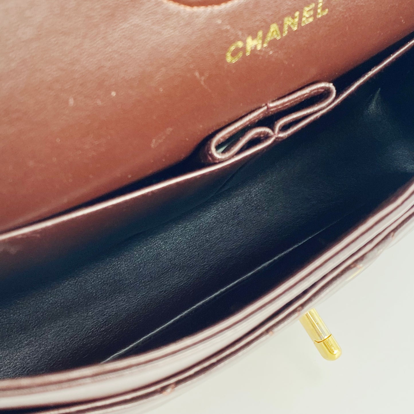 Maneka, Vintage Authentic Chanel 1 series medium classic flap brown lambskin with seal and card