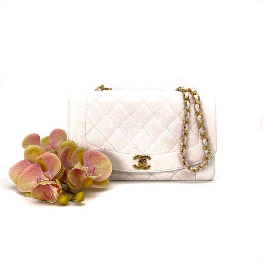 Kiki, 3 Series Medium Diana White Caviar Gold Hardware with seal only