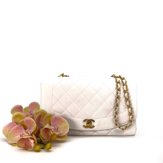 Kiki, 3 Series Medium Diana White Caviar Gold Hardware with seal only
