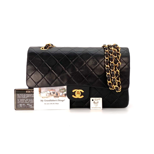 Wyatt, 4 Series Medium Classic Flap Black Lambskin with seal and card