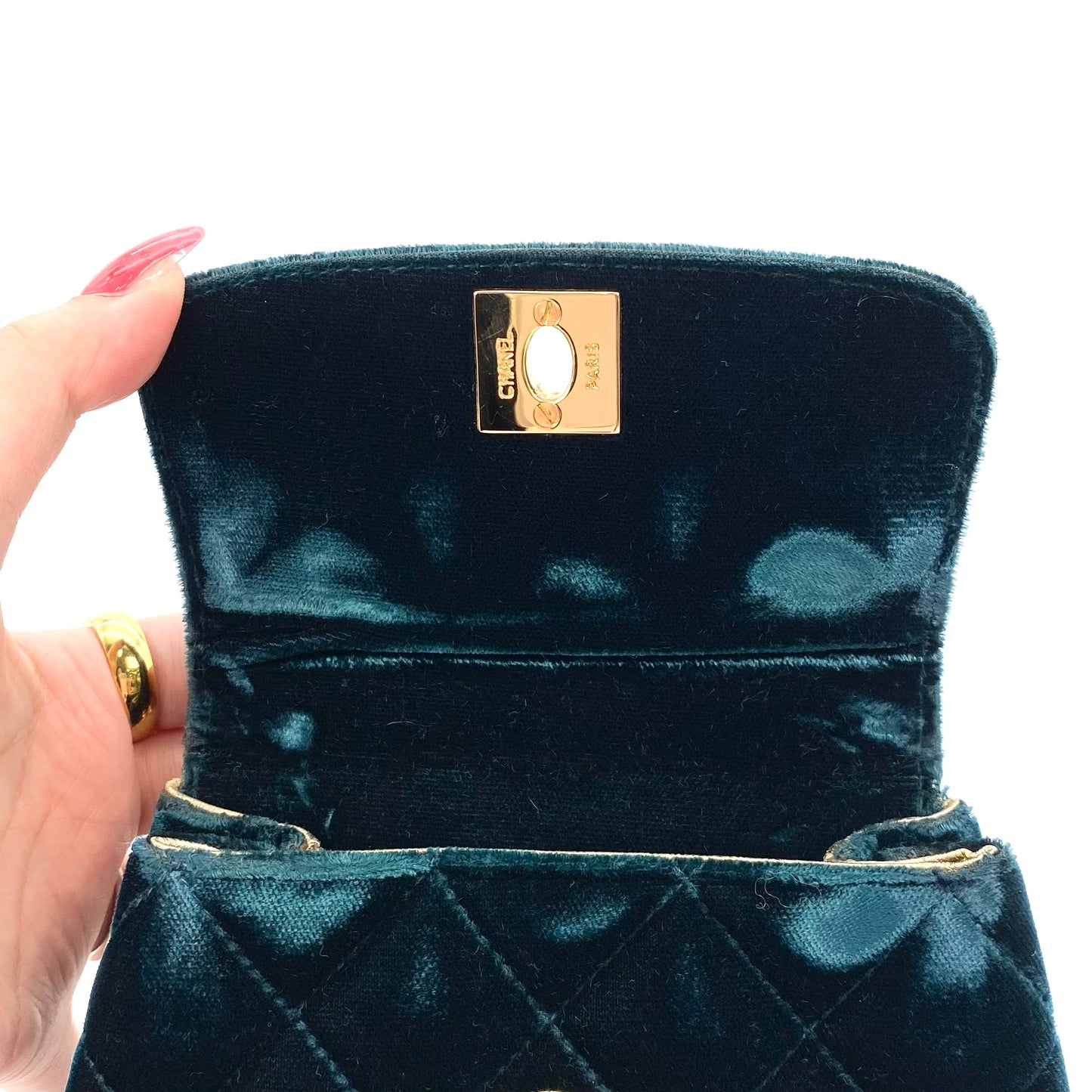 Rowan, 4 Series Mini Velvet Waist Pouch Green Velor with seal and card