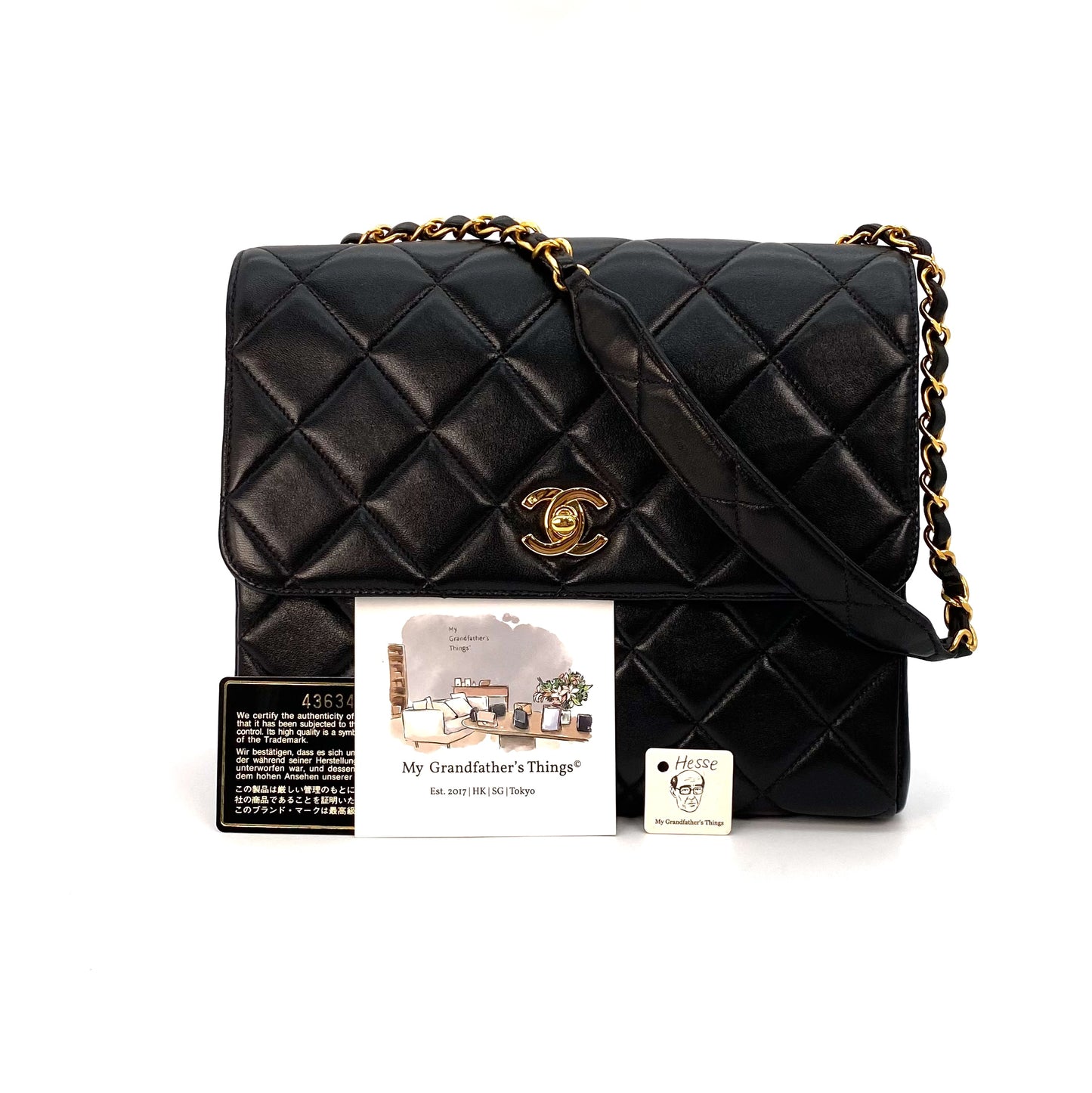 Hesse, 4 Series Matelasse Black Lambskin with seal and card