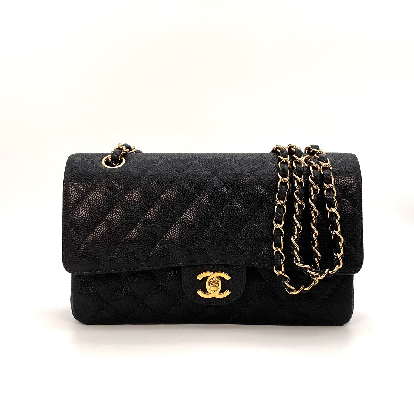 Erny, 9 Series Medium Classic Flap Black Caviar with seal and card
