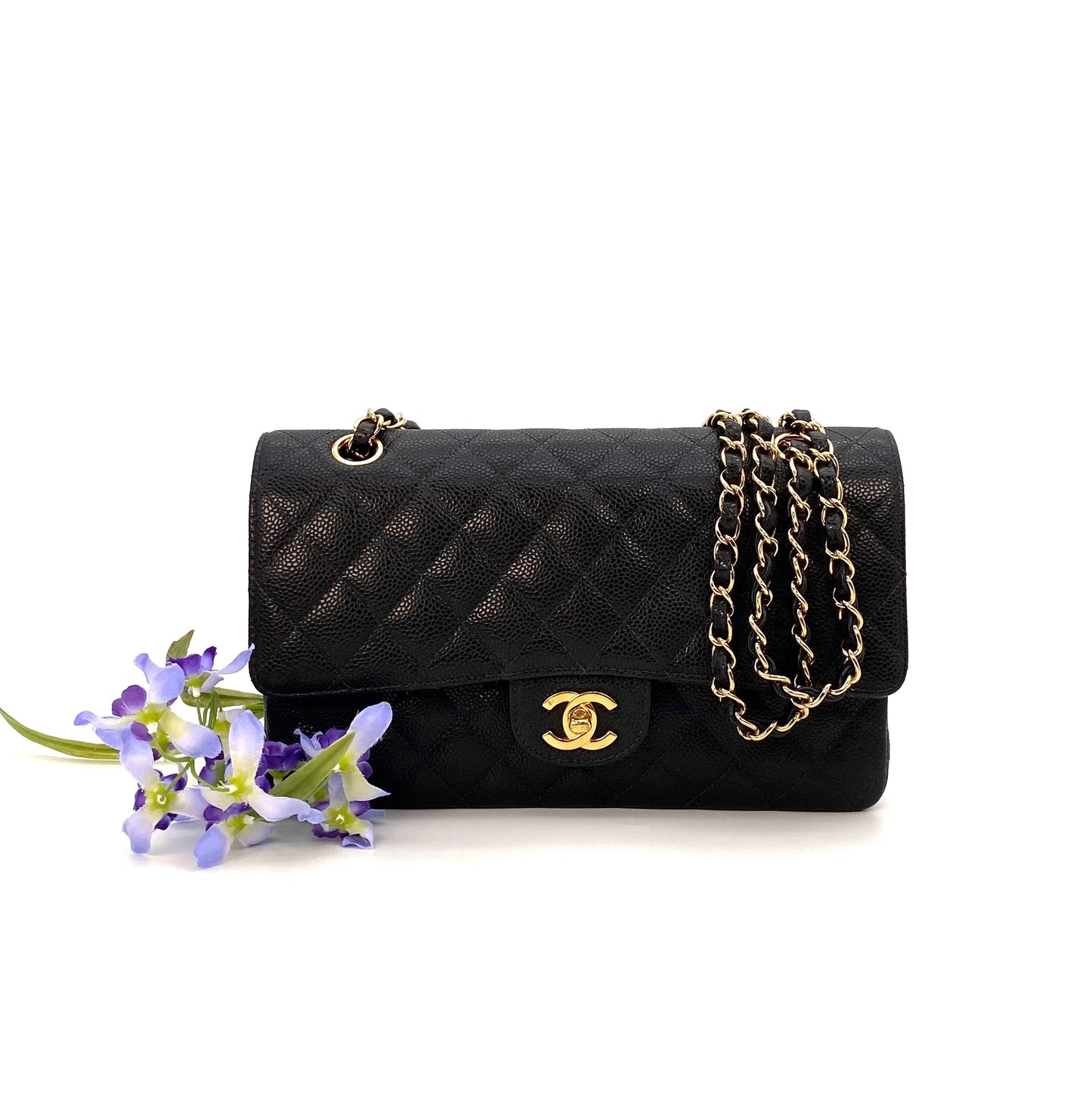 Erny, 9 Series Medium Classic Flap Black Caviar with seal and card