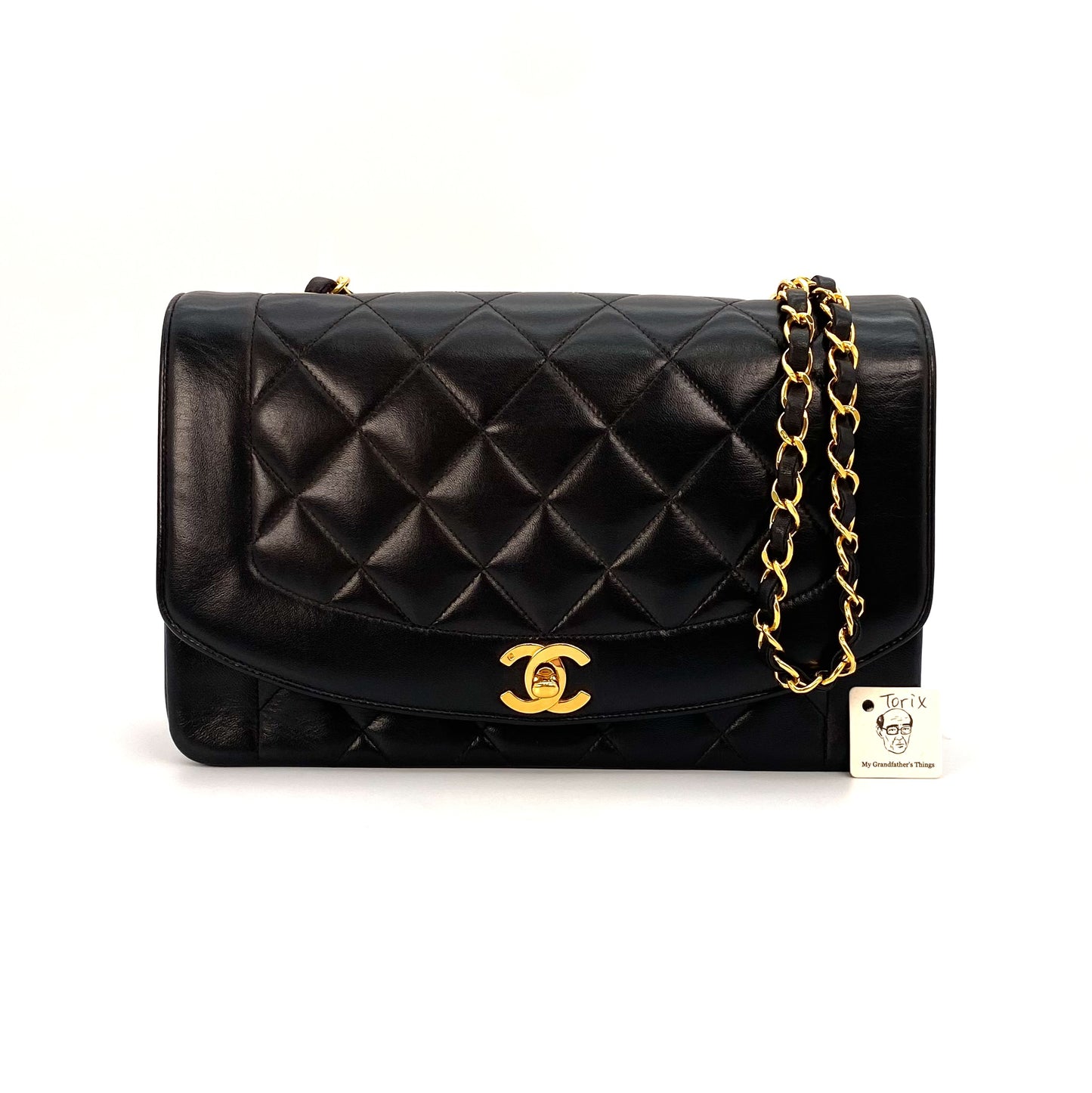 Torix, 2 Series Medium Diana Black Lambskin with seal and card