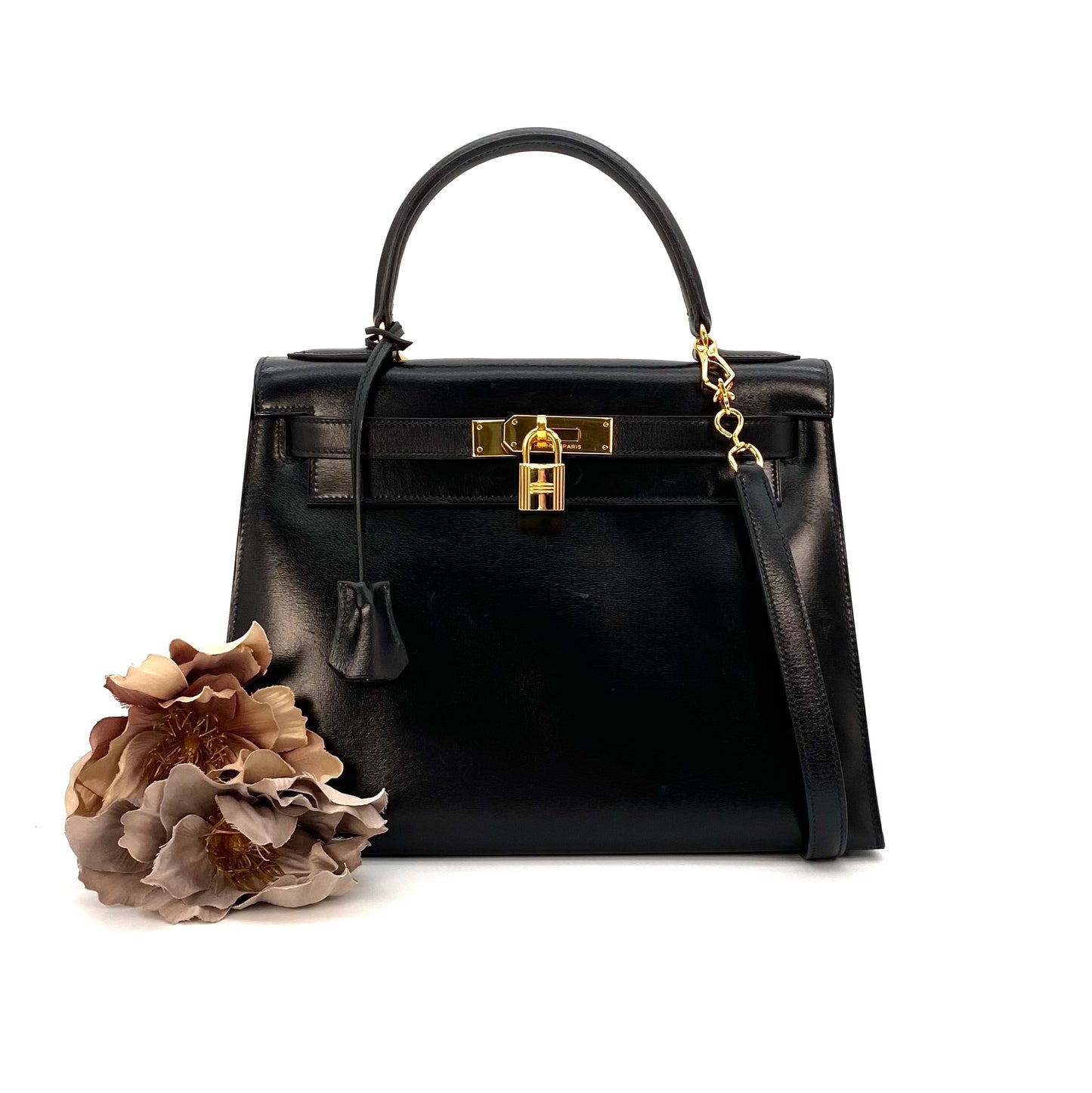 Tirza, 1985 Kelly 28 Sellier Black Boxcalf Gold Hardware with stamp 〇O