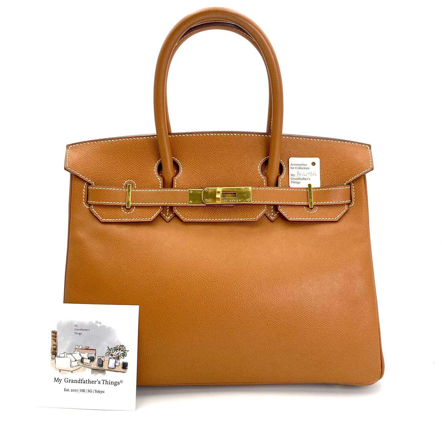 Martha, Vintage Authentic Hermes 🟥G 2003 birkin 30 gold courchevel leather with chain, clochette, and key