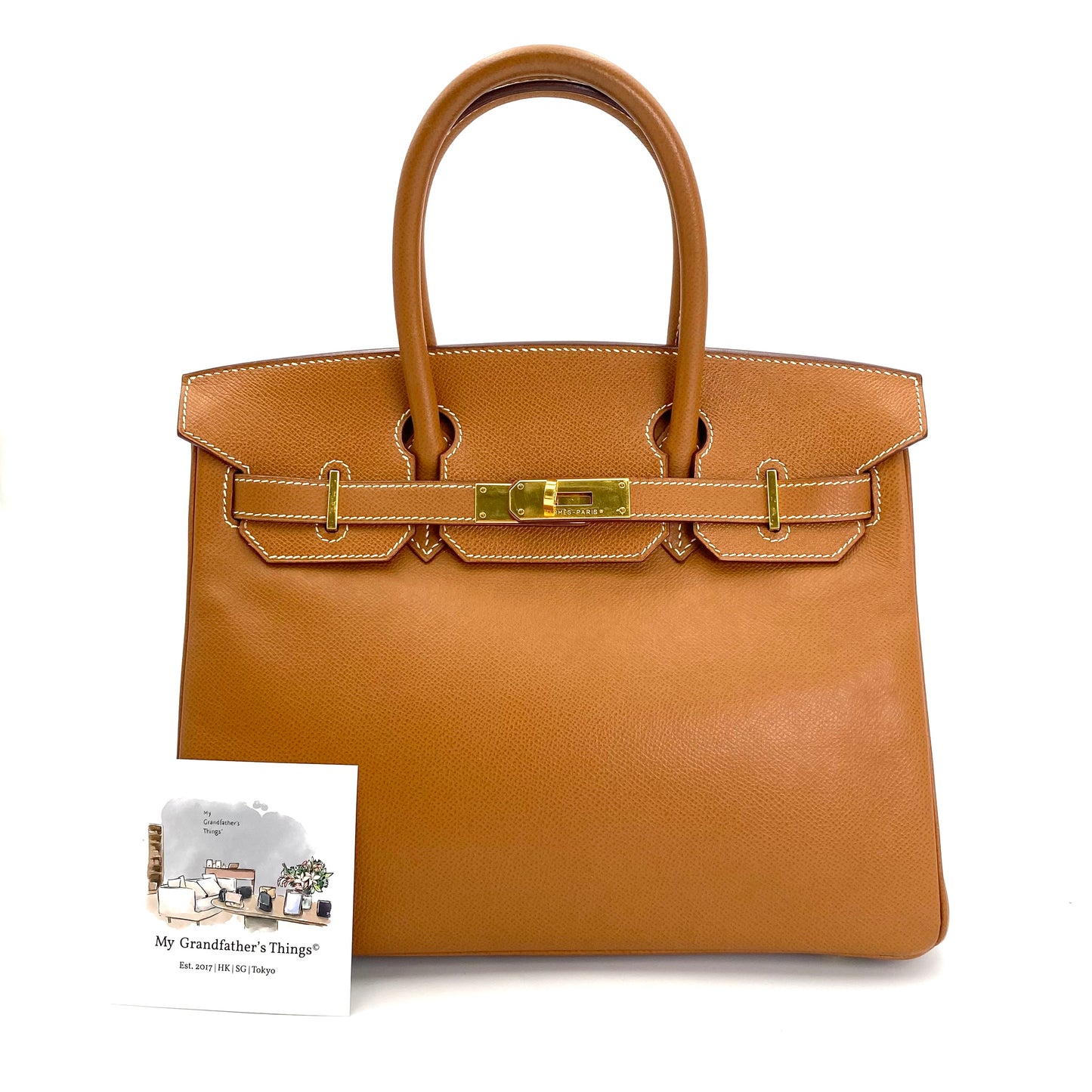 Martha, Vintage Authentic Hermes 🟥G 2003 birkin 30 gold courchevel leather with chain, clochette, and key