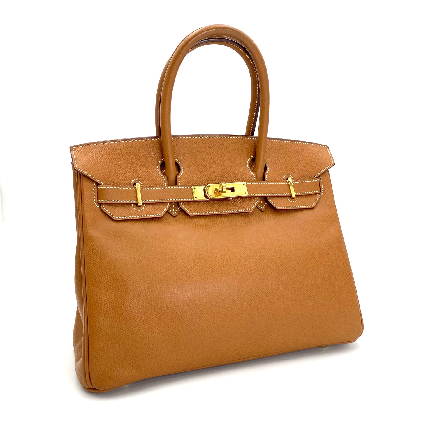 Martha, Vintage Authentic Hermes 🟥G 2003 birkin 30 gold courchevel leather with chain, clochette, and key