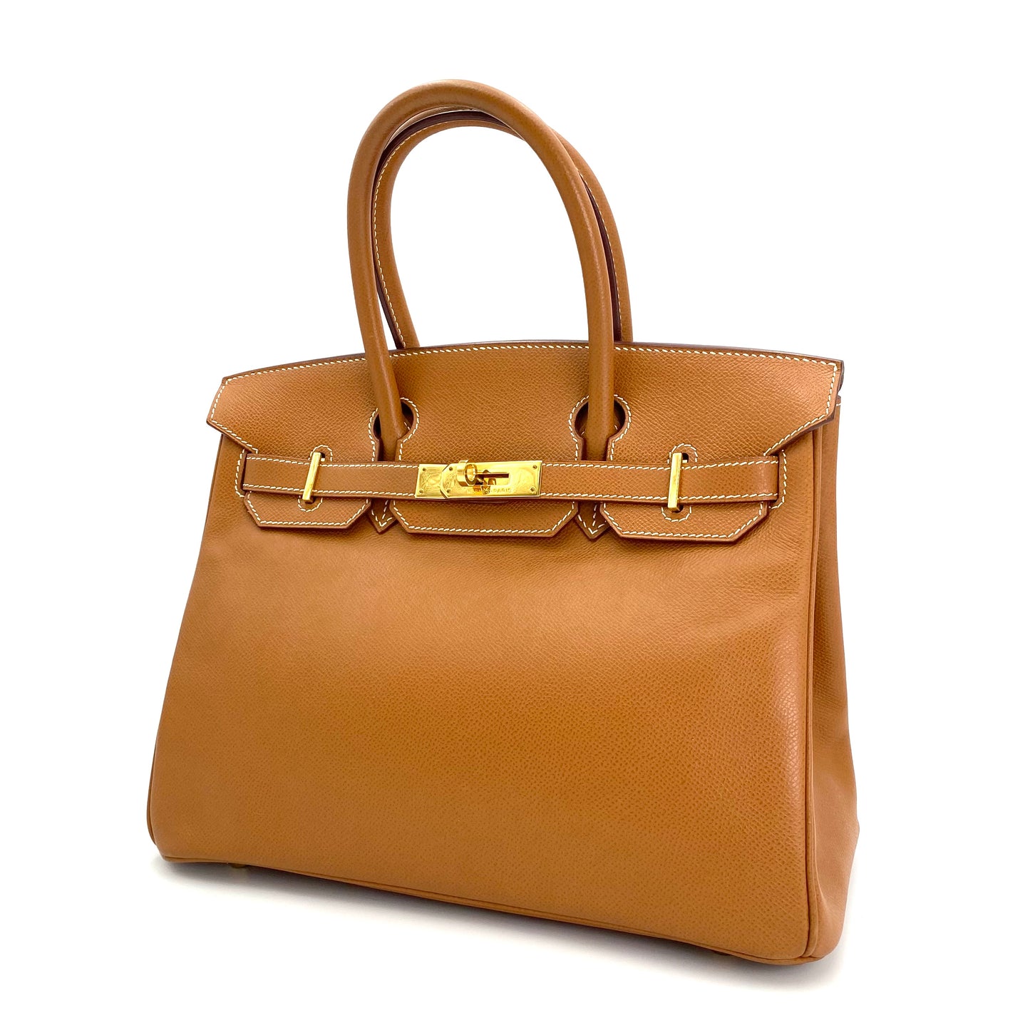 Martha, Vintage Authentic Hermes 🟥G 2003 birkin 30 gold courchevel leather with chain, clochette, and key