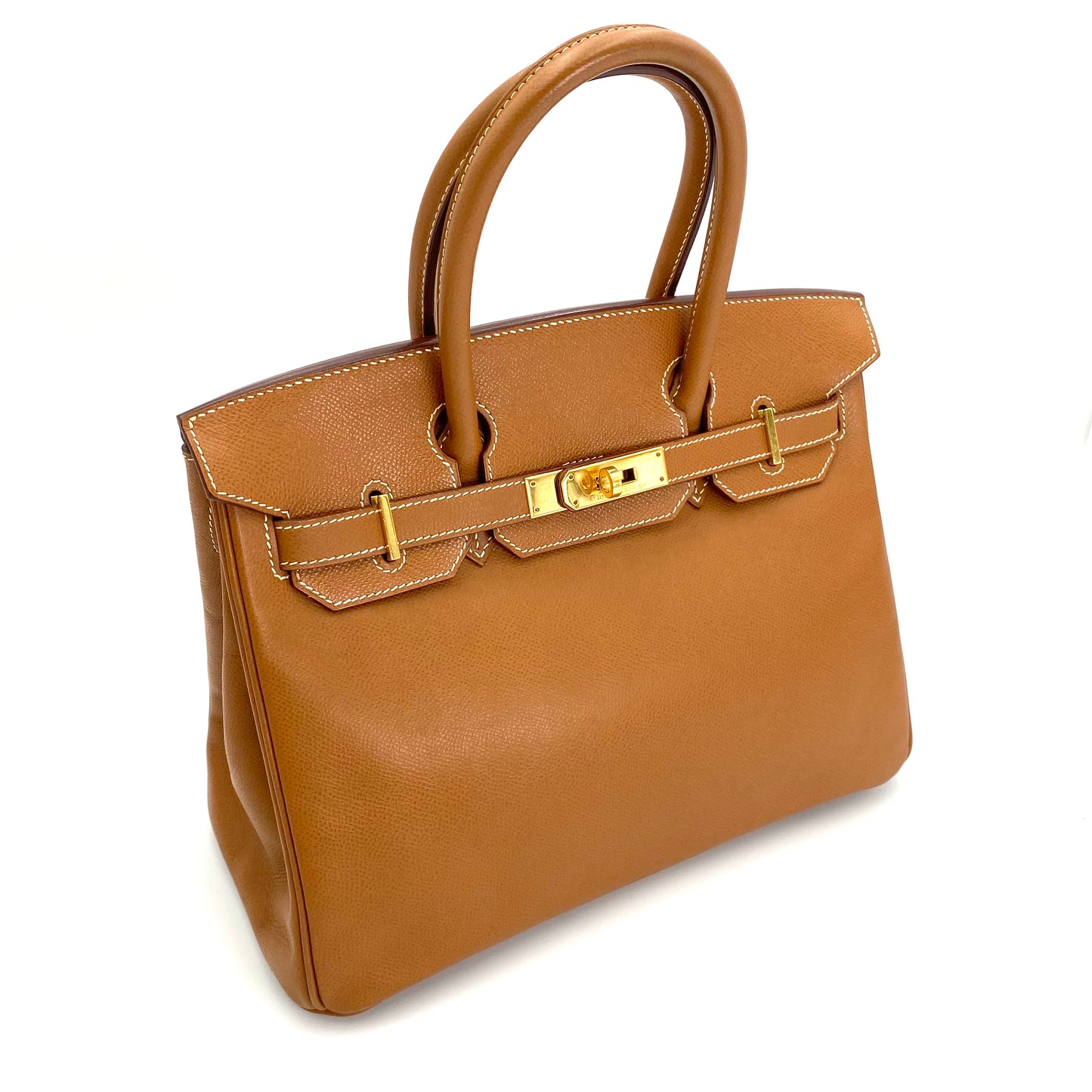 Martha, Vintage Authentic Hermes 🟥G 2003 birkin 30 gold courchevel leather with chain, clochette, and key