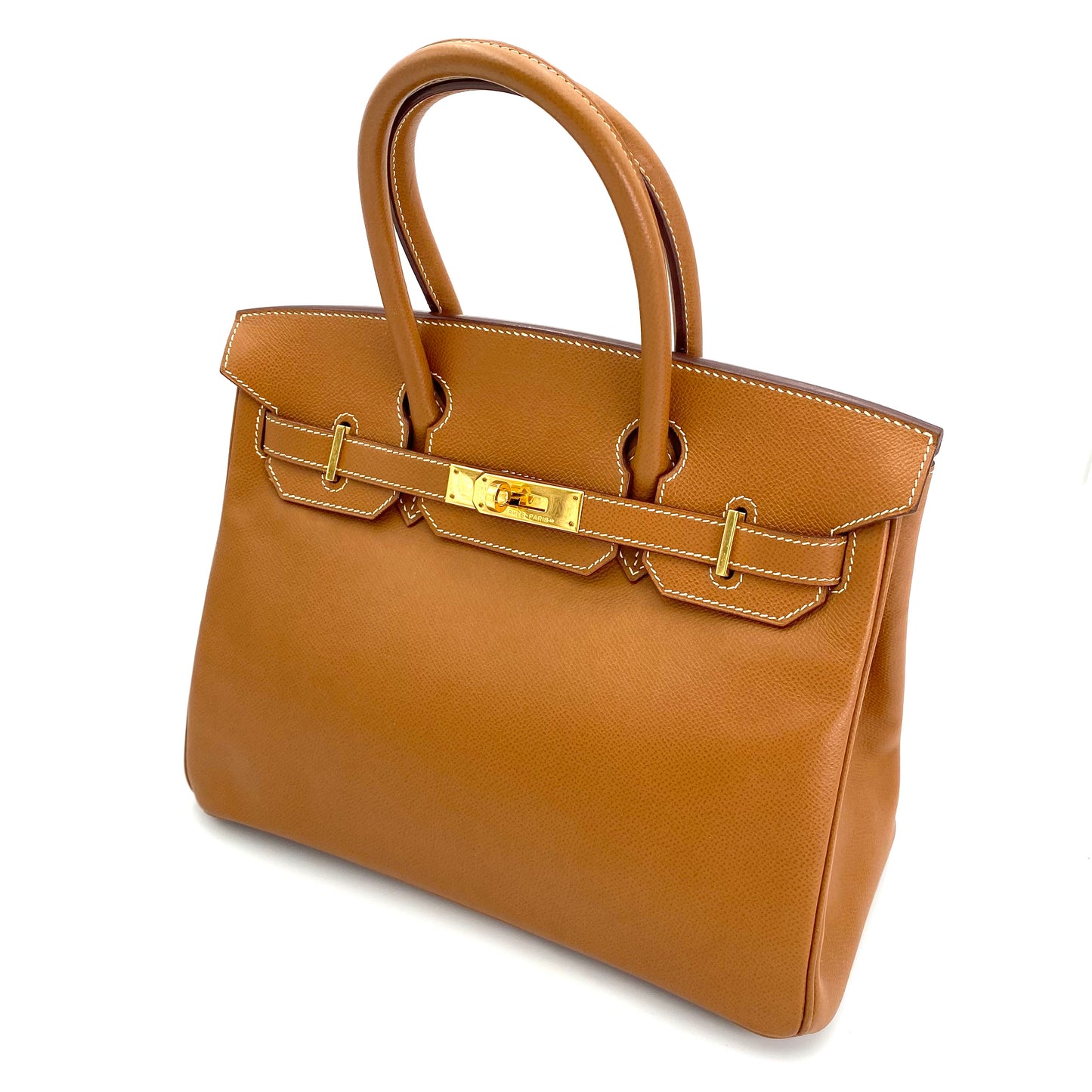 Martha, Vintage Authentic Hermes 🟥G 2003 birkin 30 gold courchevel leather with chain, clochette, and key