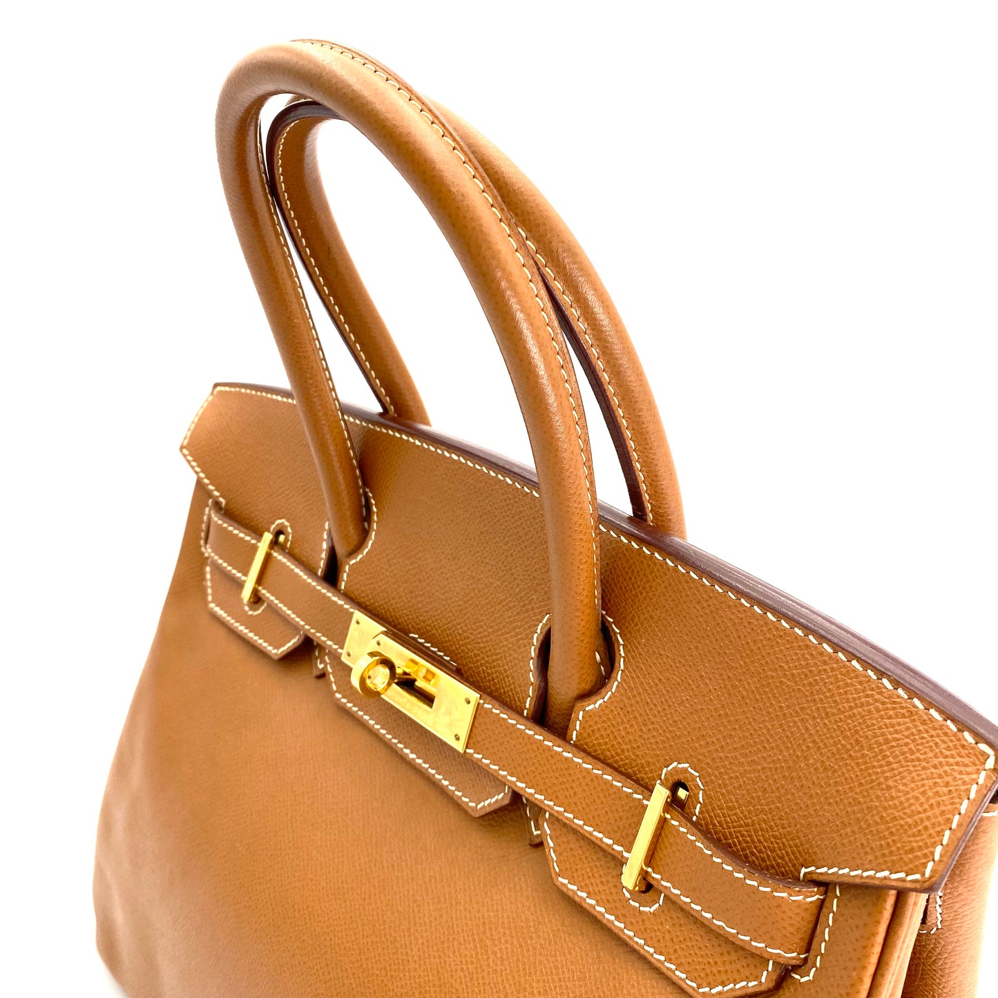 Martha, Vintage Authentic Hermes 🟥G 2003 birkin 30 gold courchevel leather with chain, clochette, and key