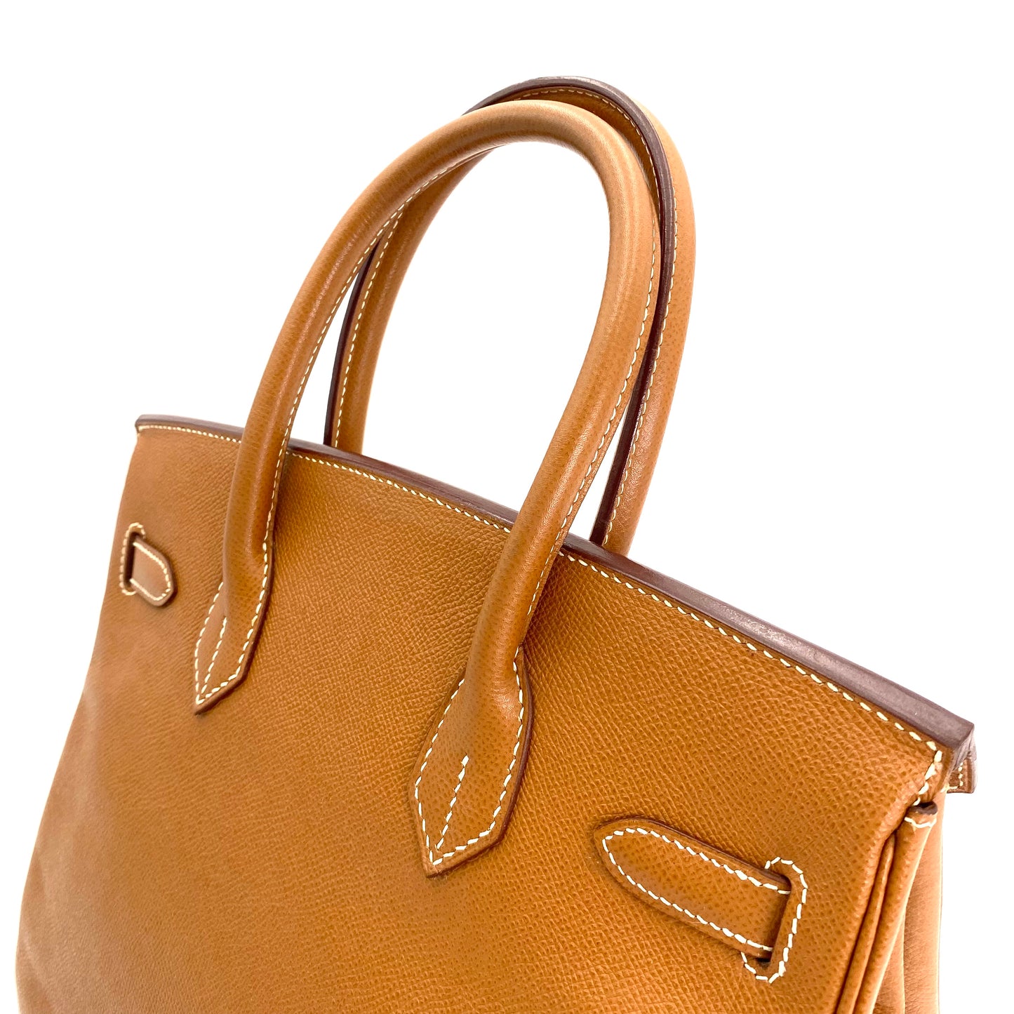 Martha, Vintage Authentic Hermes 🟥G 2003 birkin 30 gold courchevel leather with chain, clochette, and key