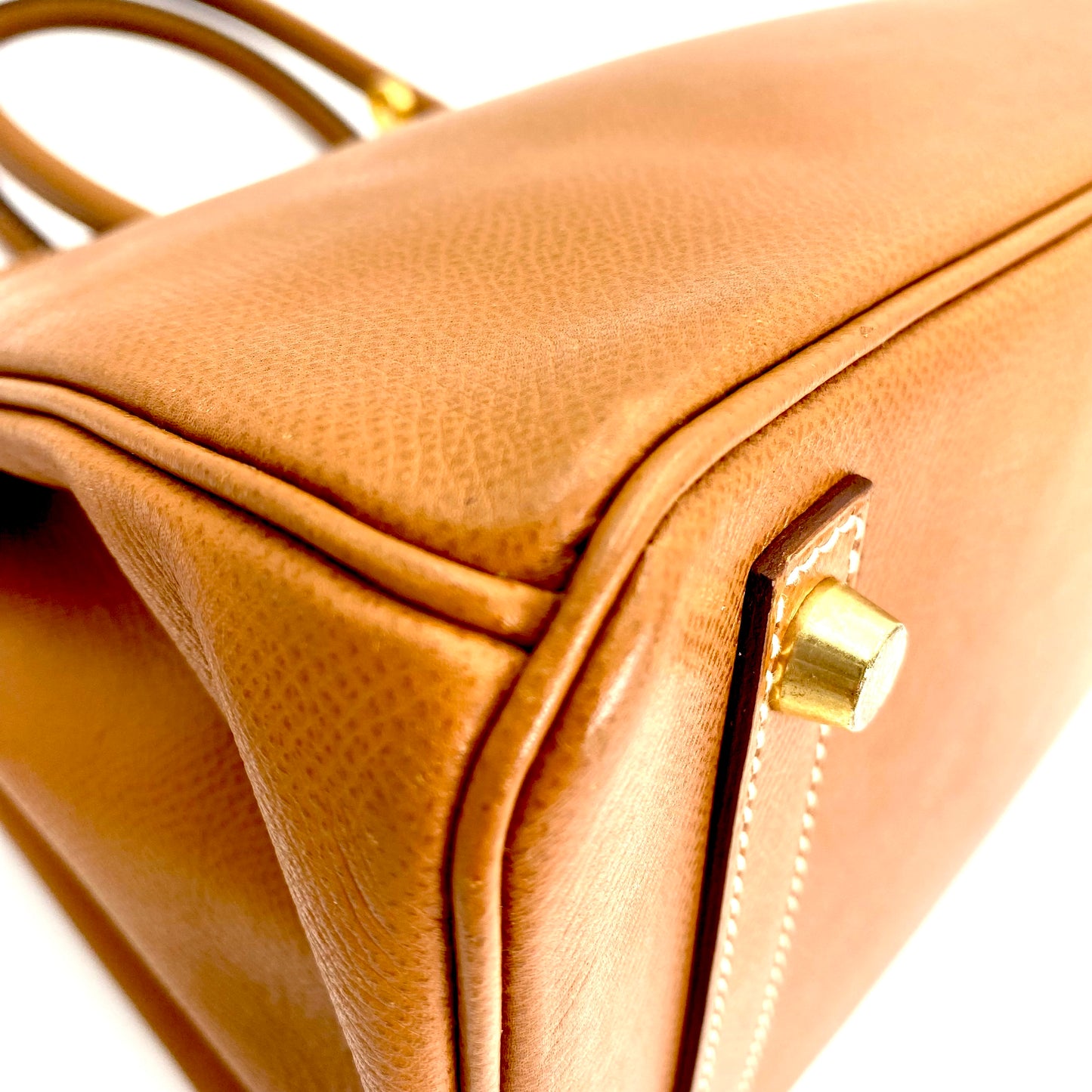 Martha, Vintage Authentic Hermes 🟥G 2003 birkin 30 gold courchevel leather with chain, clochette, and key