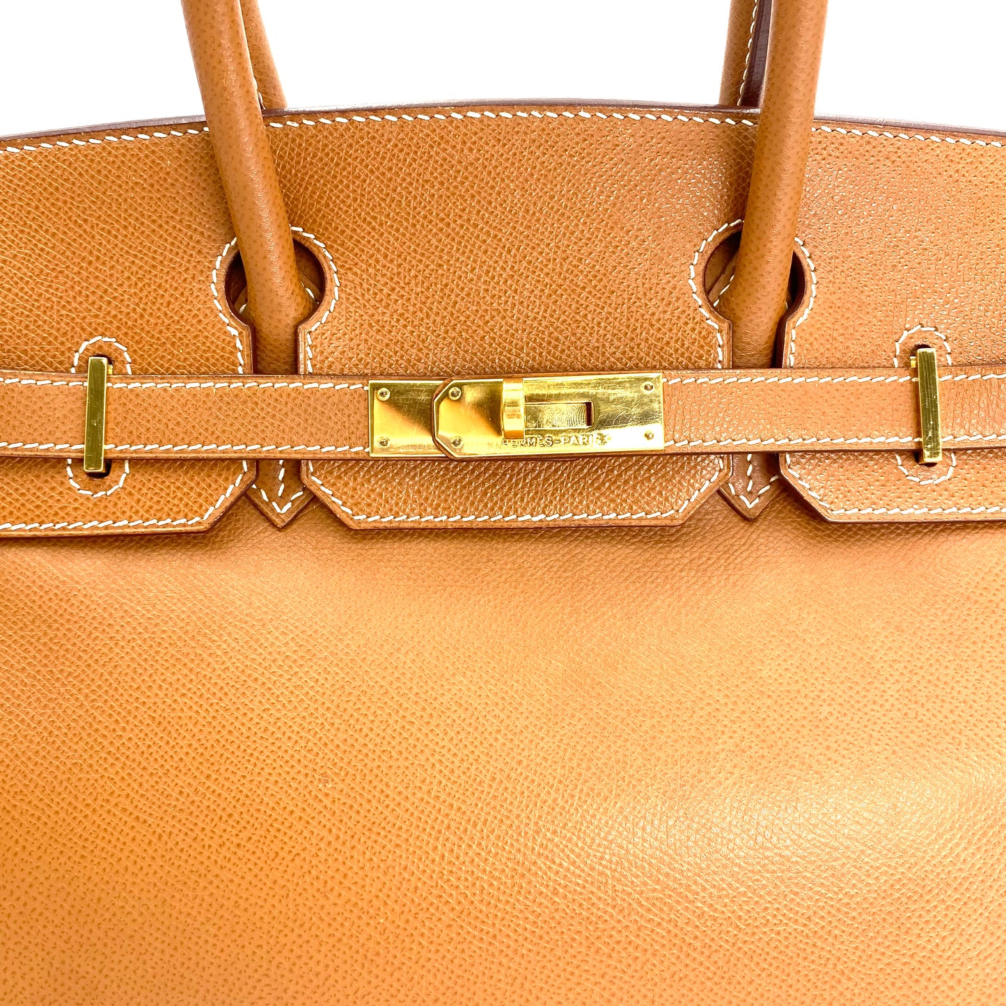 Martha, Vintage Authentic Hermes 🟥G 2003 birkin 30 gold courchevel leather with chain, clochette, and key