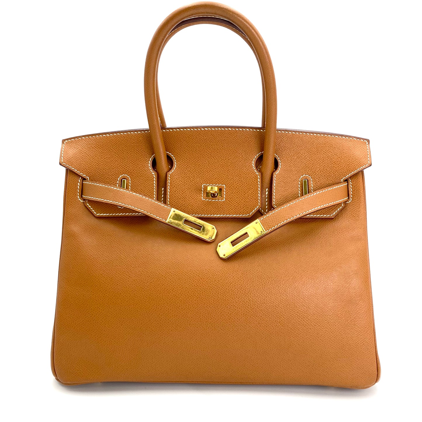 Martha, Vintage Authentic Hermes 🟥G 2003 birkin 30 gold courchevel leather with chain, clochette, and key