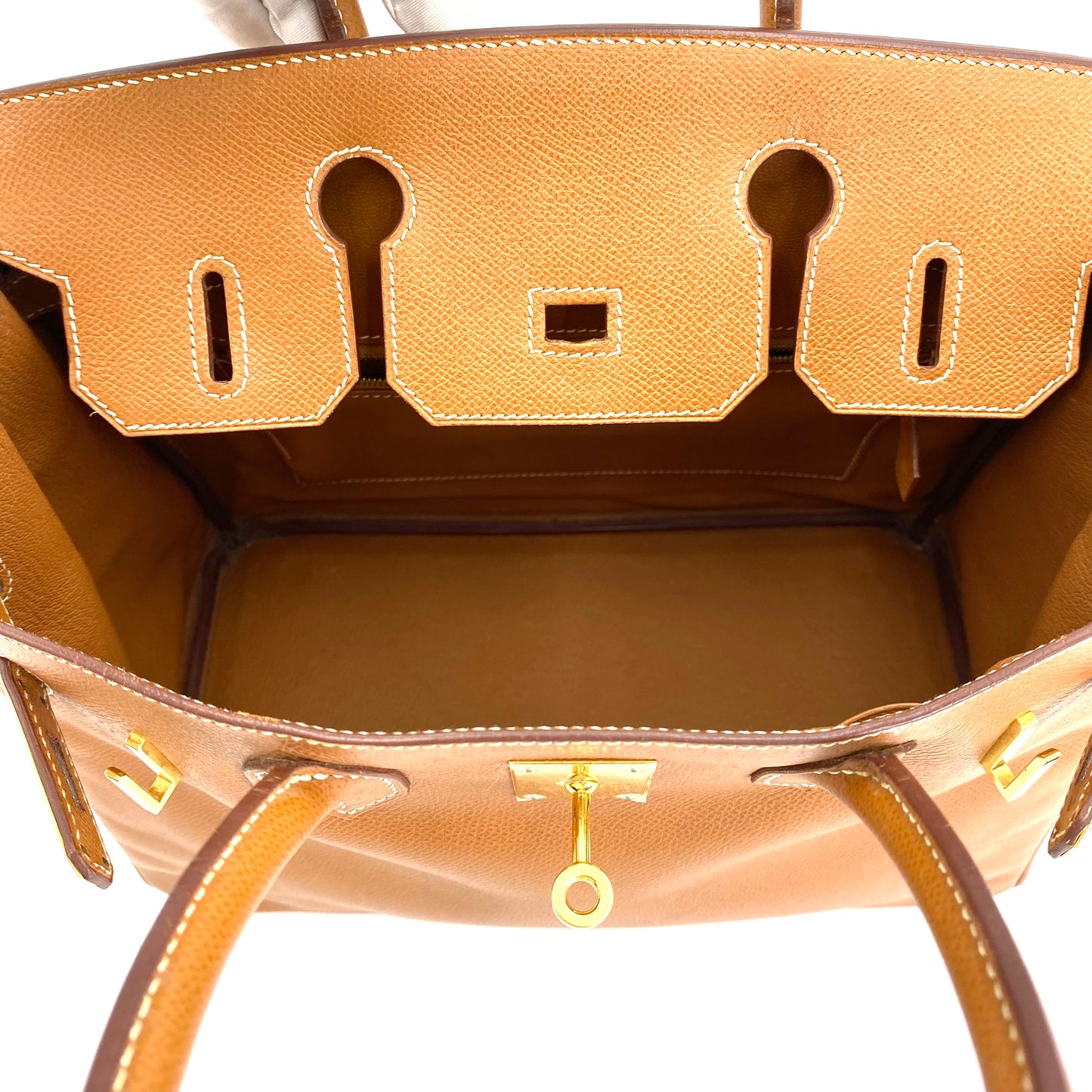 Martha, Vintage Authentic Hermes 🟥G 2003 birkin 30 gold courchevel leather with chain, clochette, and key