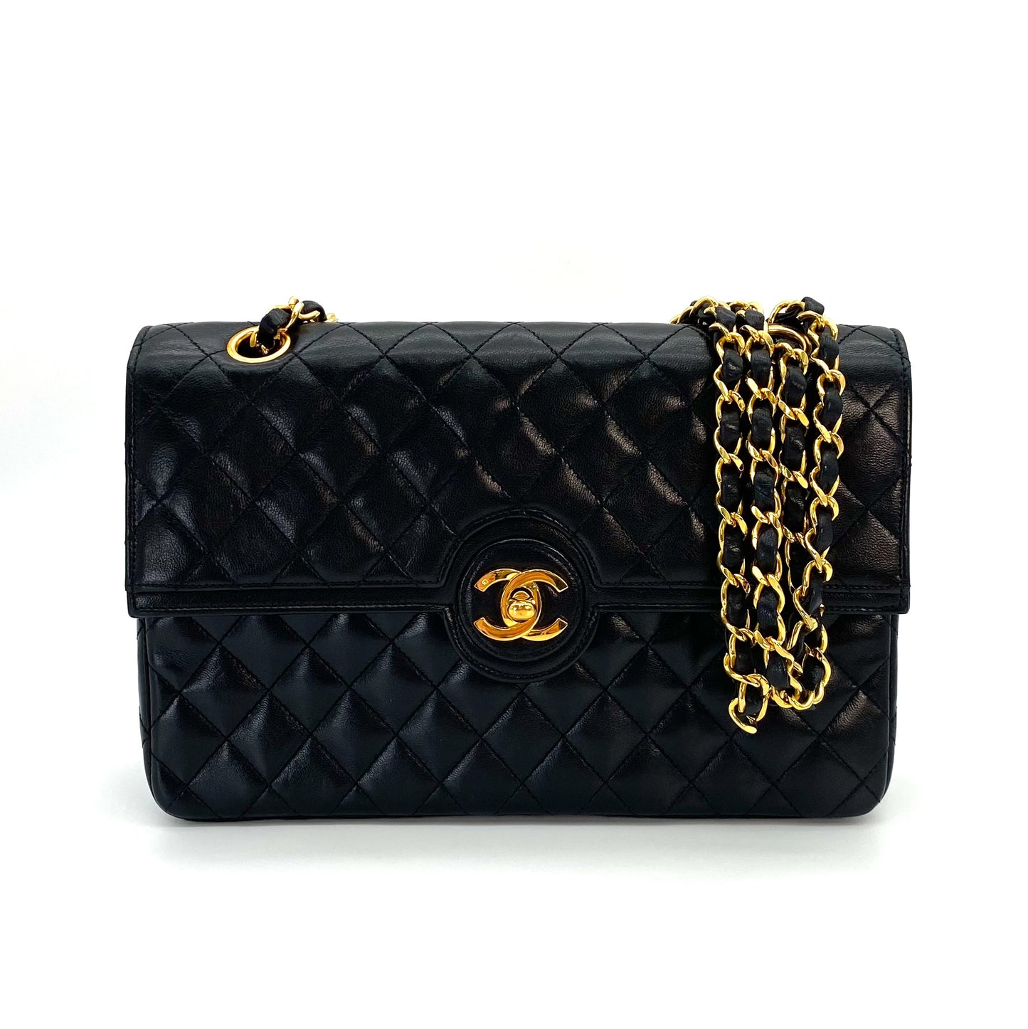 Leonor, 0 Series Seasonal Flap Black Lambskin Gold Hardware with seal and card