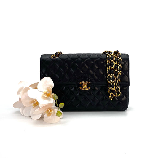 Leonor, 0 Series Seasonal Flap Black Lambskin Gold Hardware with seal and card