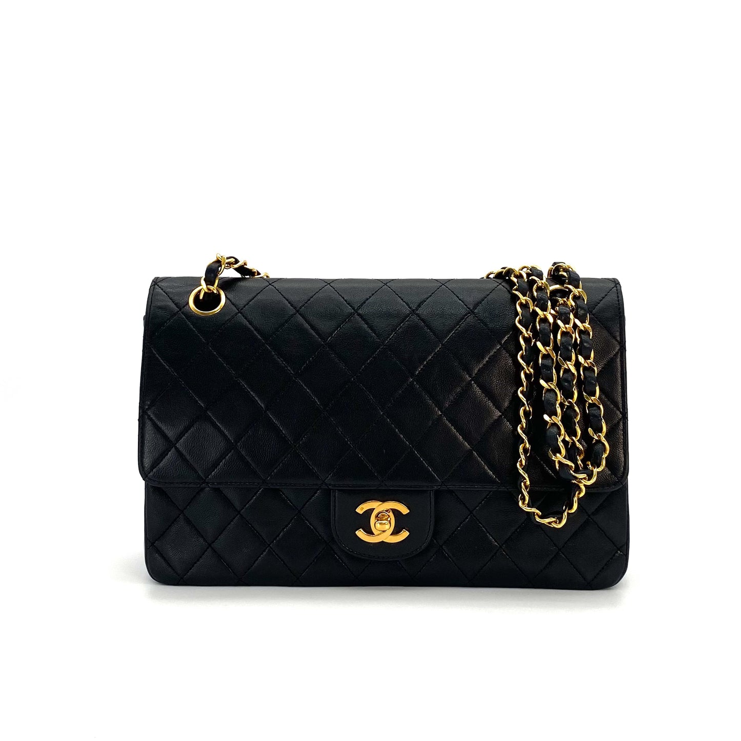Ronan, 0 Series Straight Flap Black Lambskin Gold Hardware with seal and card