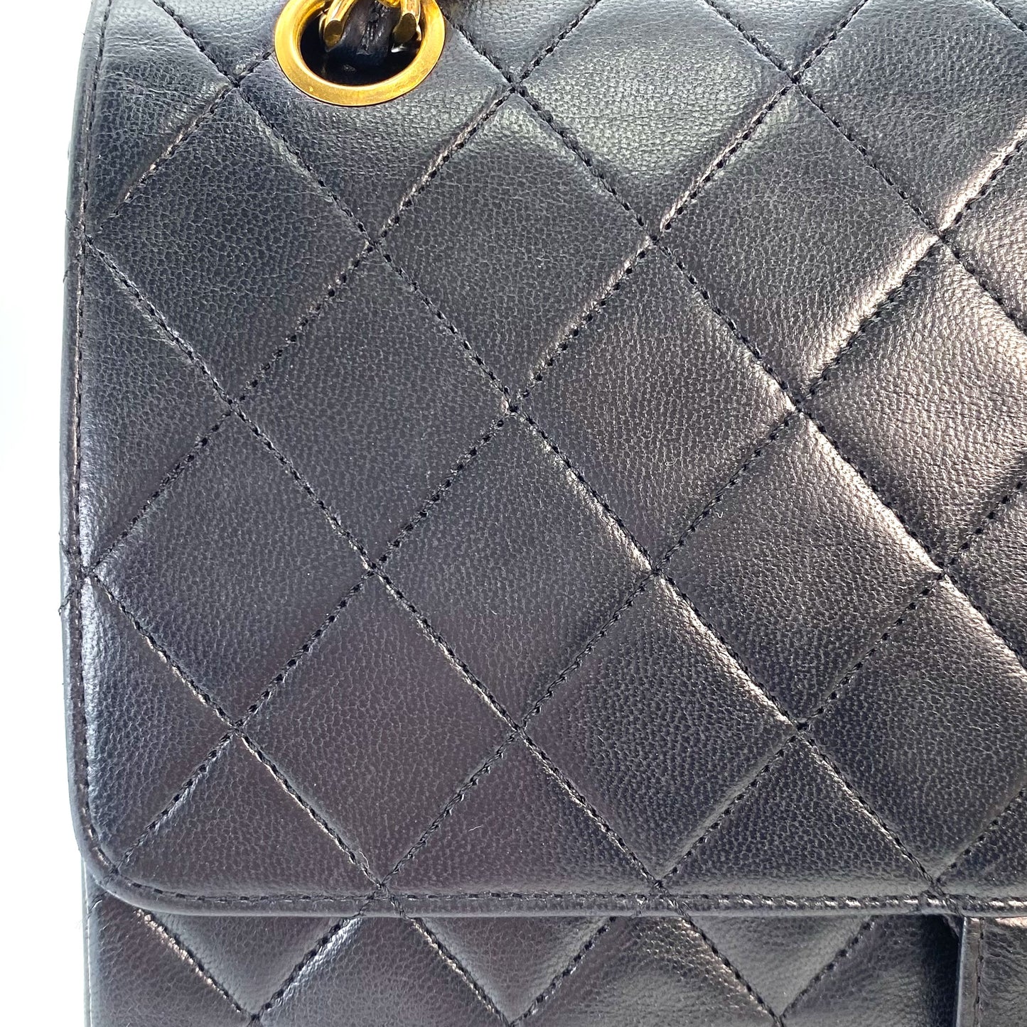 Ronan, 0 Series Straight Flap Black Lambskin Gold Hardware with seal and card