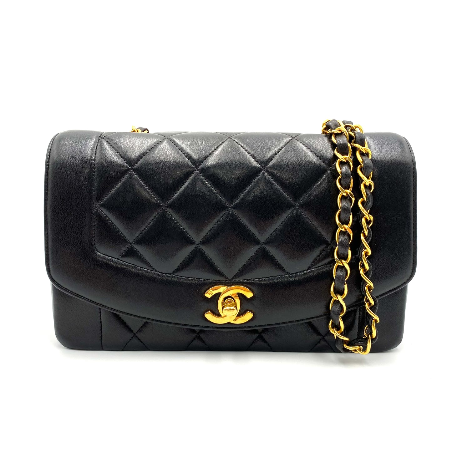 Enrique, 2 Series Small Black Lambskin Diana with seal and card