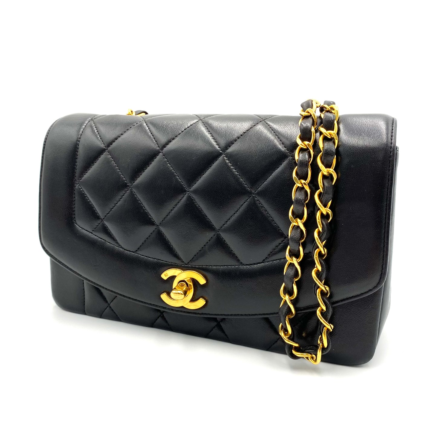 Enrique, 2 Series Small Black Lambskin Diana with seal and card