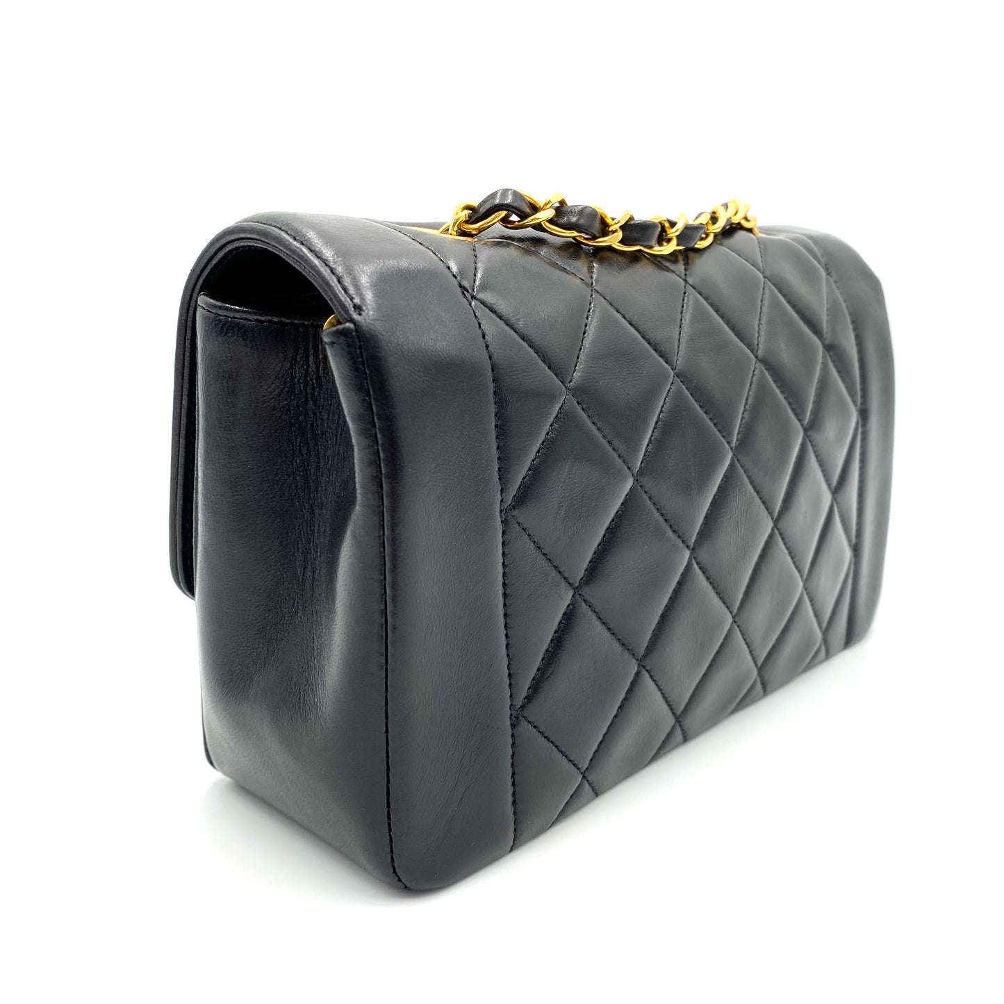 Enrique, 2 Series Small Black Lambskin Diana with seal and card