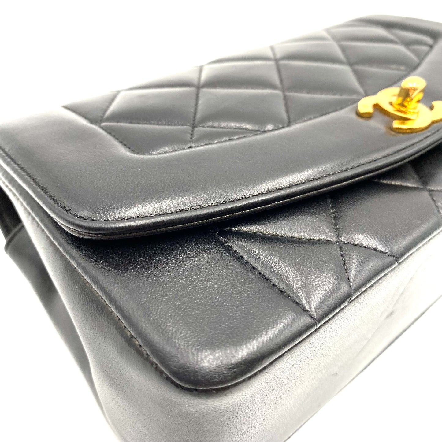 Enrique, 2 Series Small Black Lambskin Diana with seal and card
