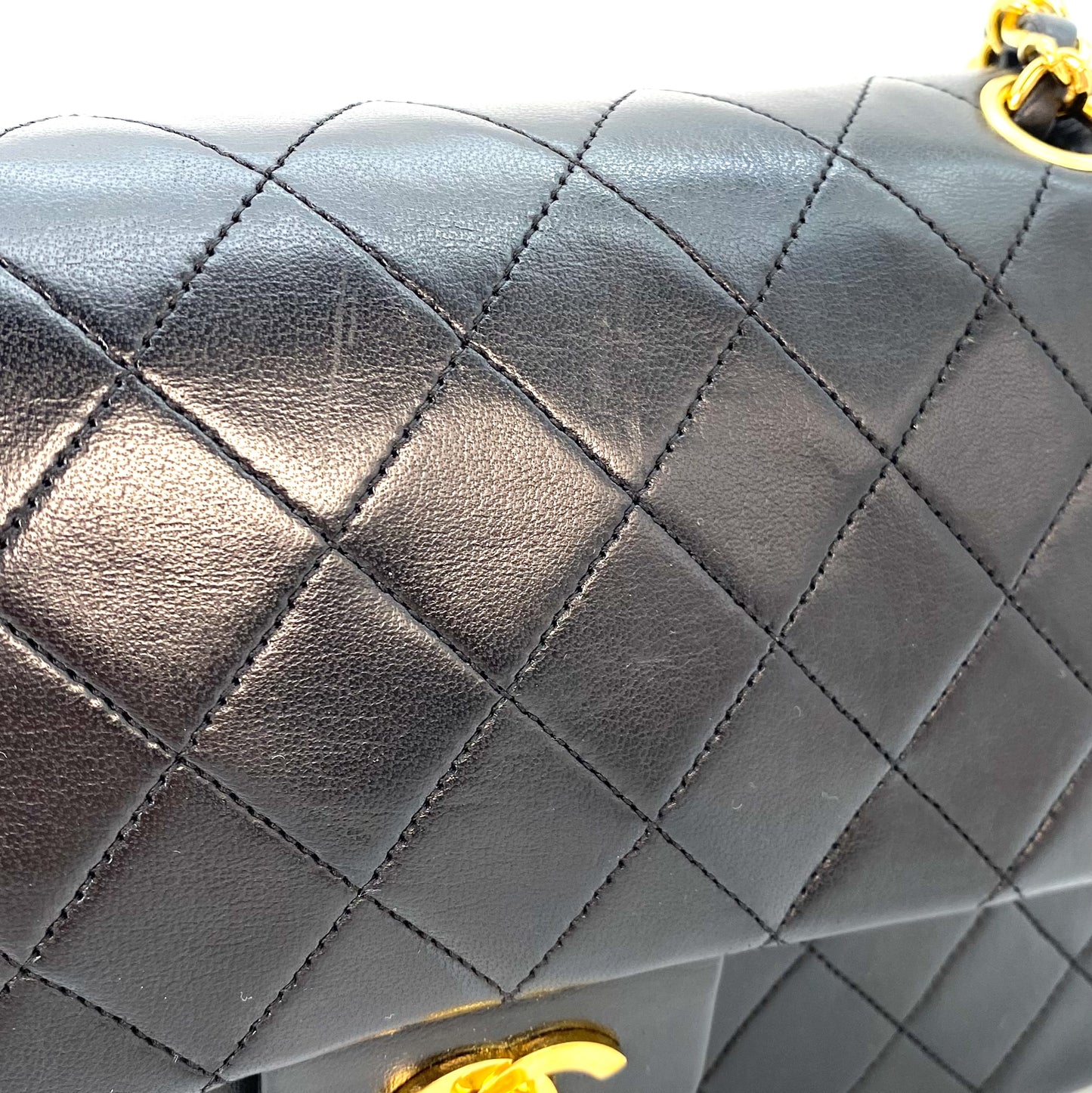 Miata, 1 Series Medium Classic Flap Black Lambskin with seal and card