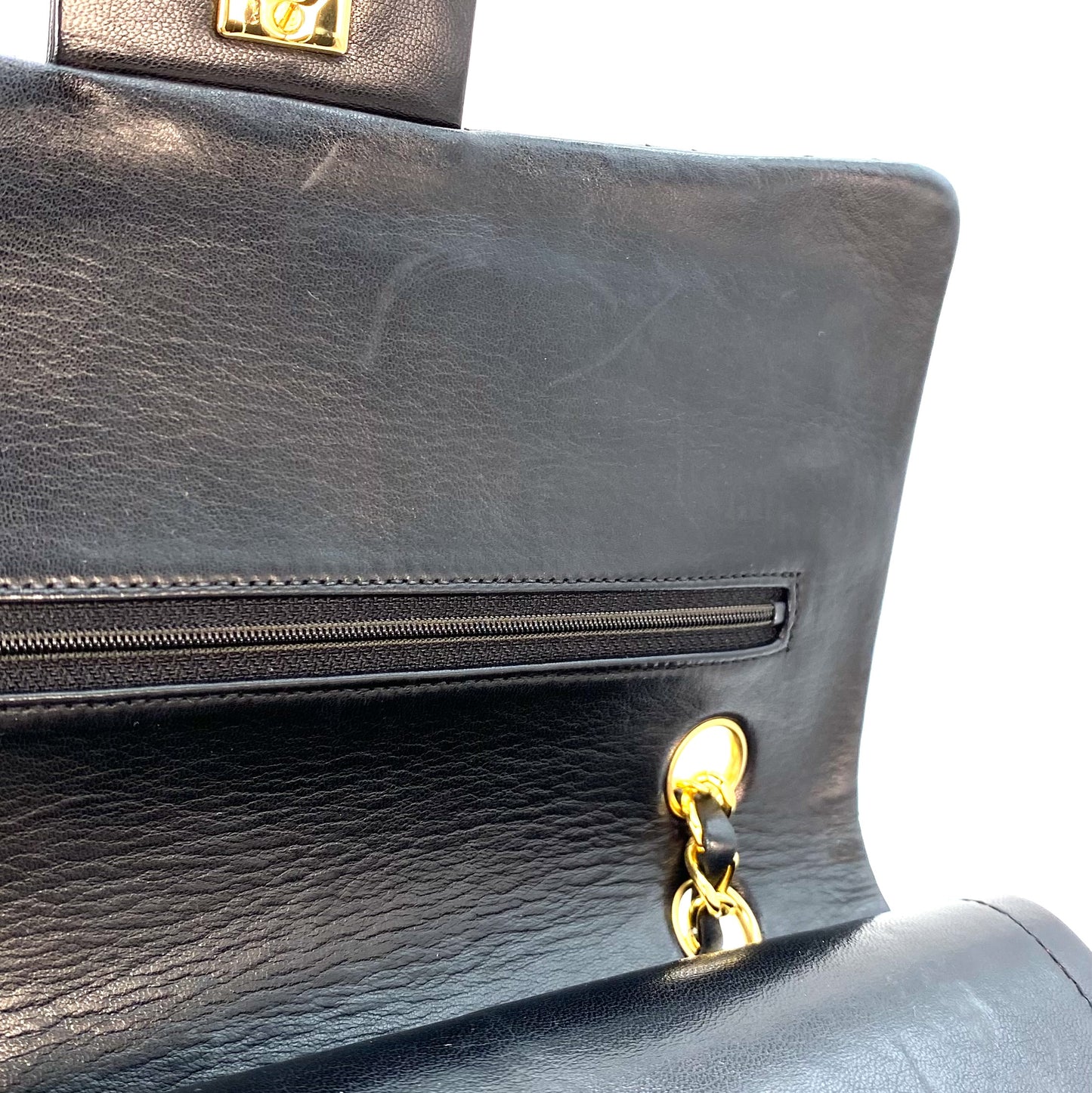 Miata, 1 Series Medium Classic Flap Black Lambskin with seal and card