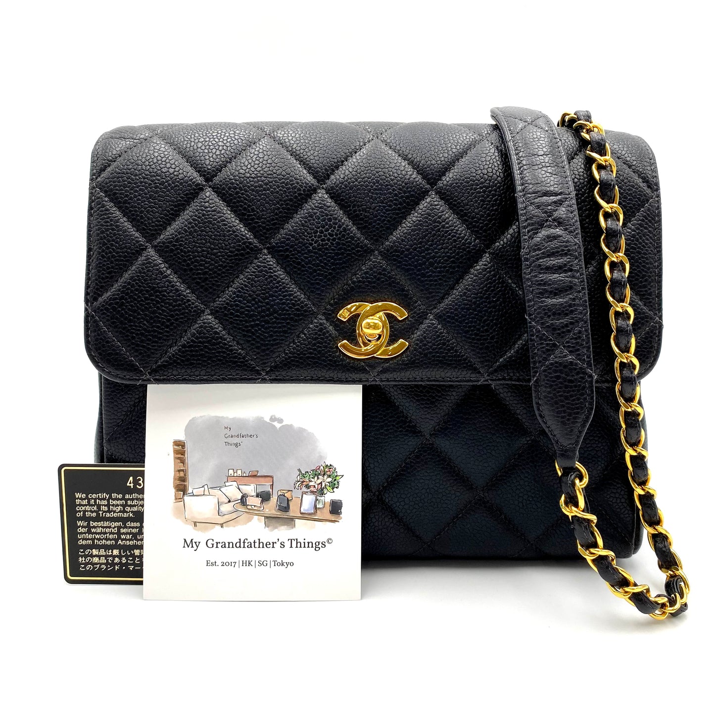 Sanford, 4 series 23cm black chain caviar bag with seal and card