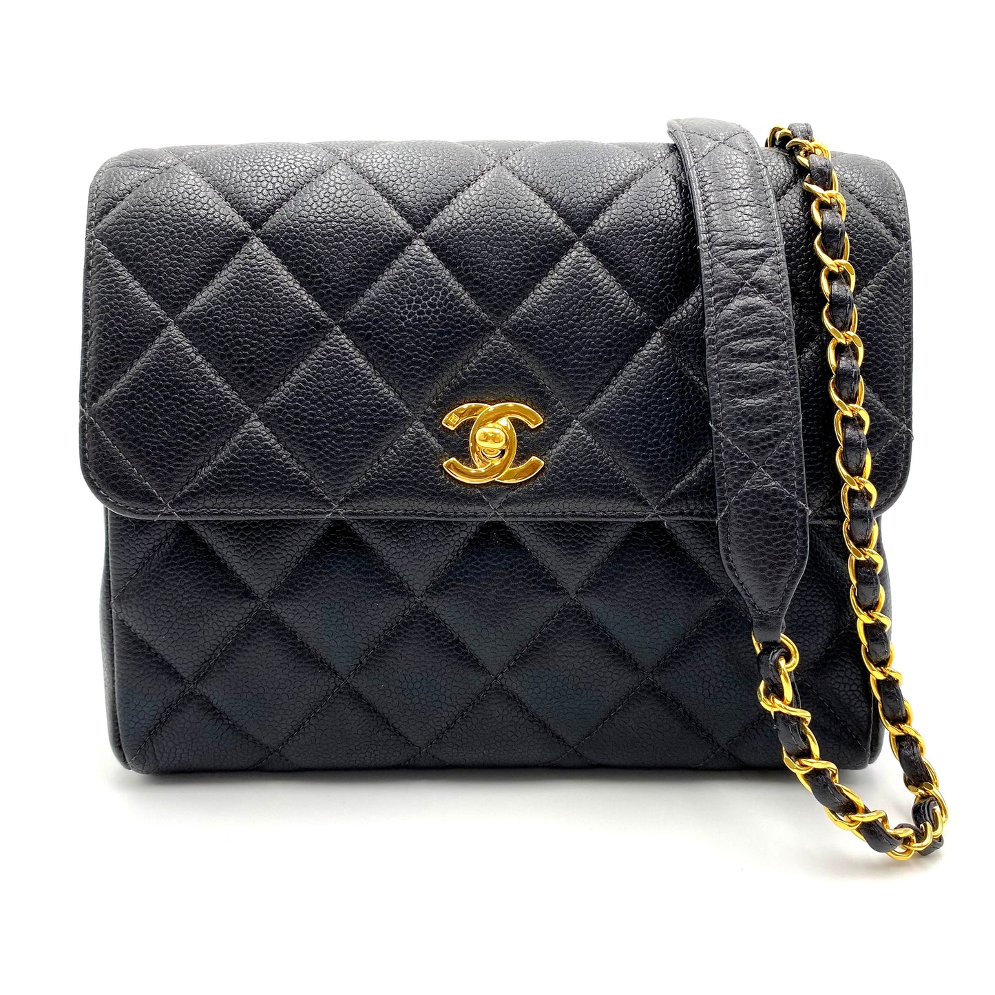 Sanford, 4 series 23cm black chain caviar bag with seal and card