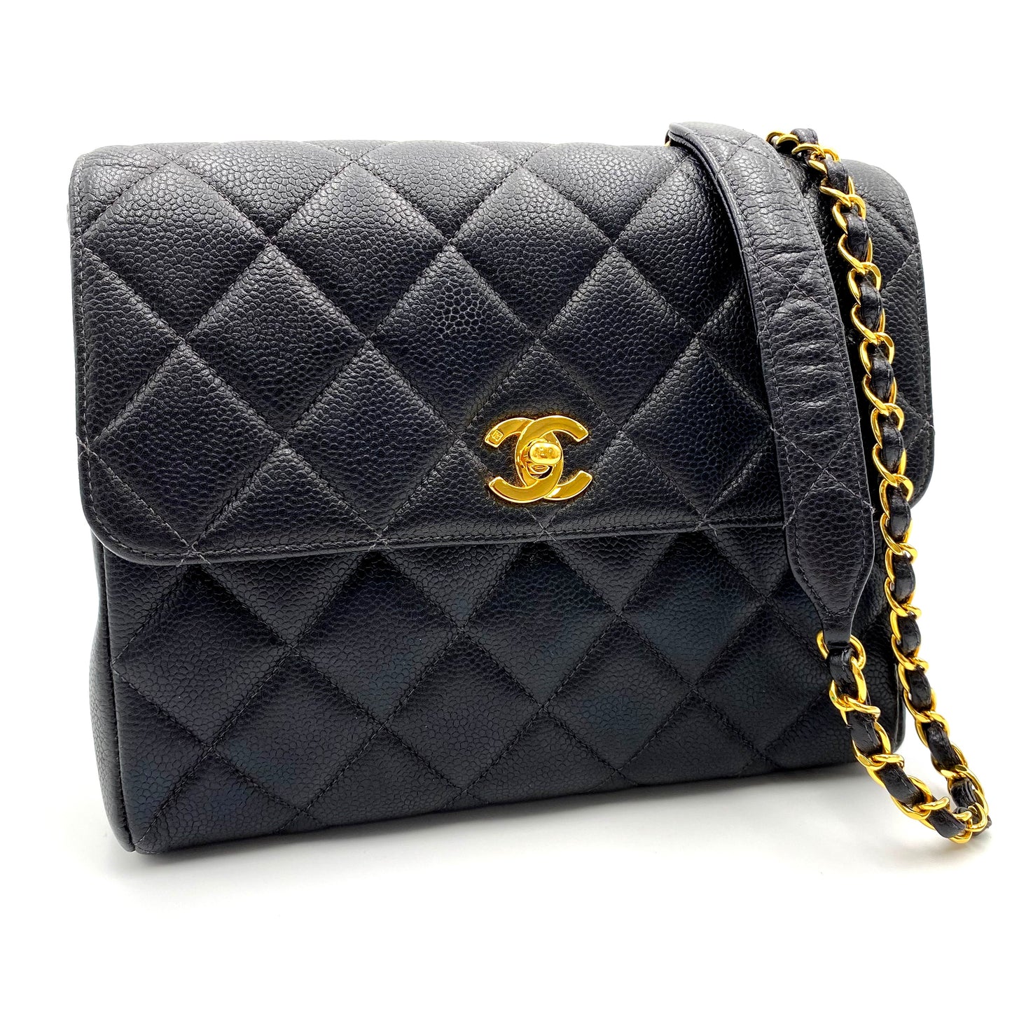 Sanford, 4 series 23cm black chain caviar bag with seal and card