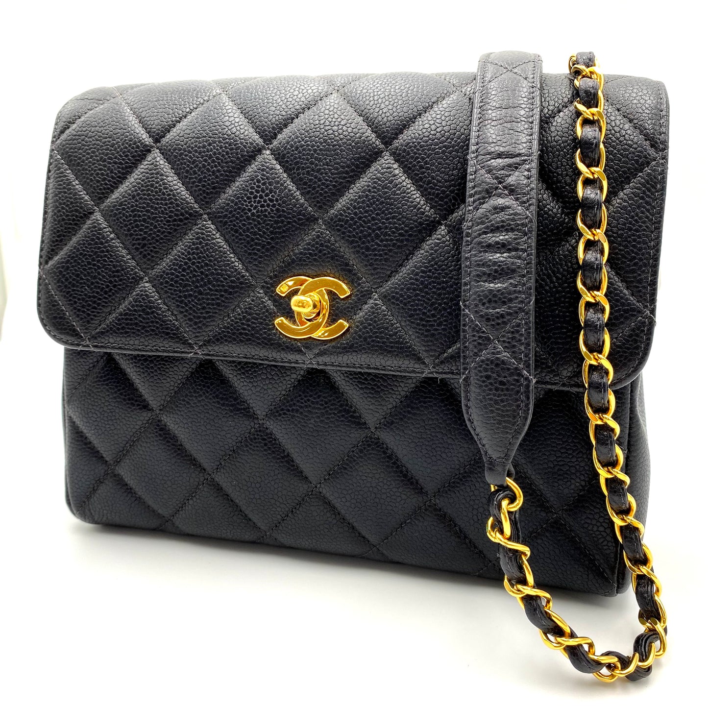 Sanford, 4 series 23cm black chain caviar bag with seal and card