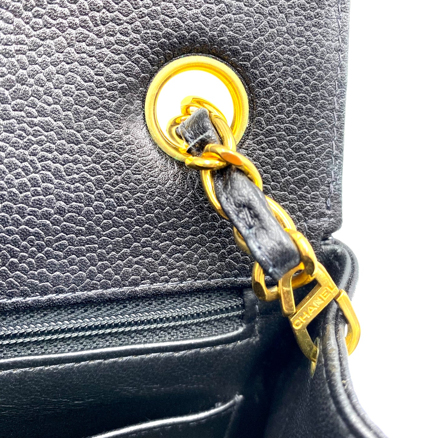 Sanford, 4 series 23cm black chain caviar bag with seal and card