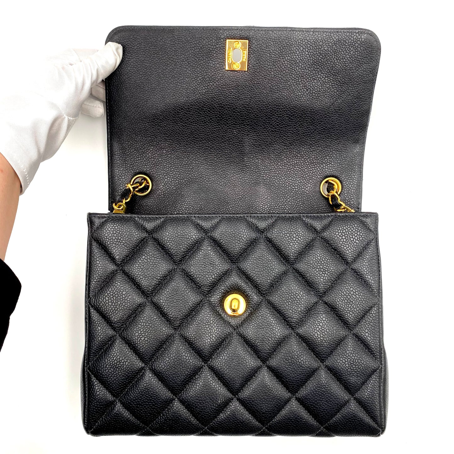 Sanford, 4 series 23cm black chain caviar bag with seal and card