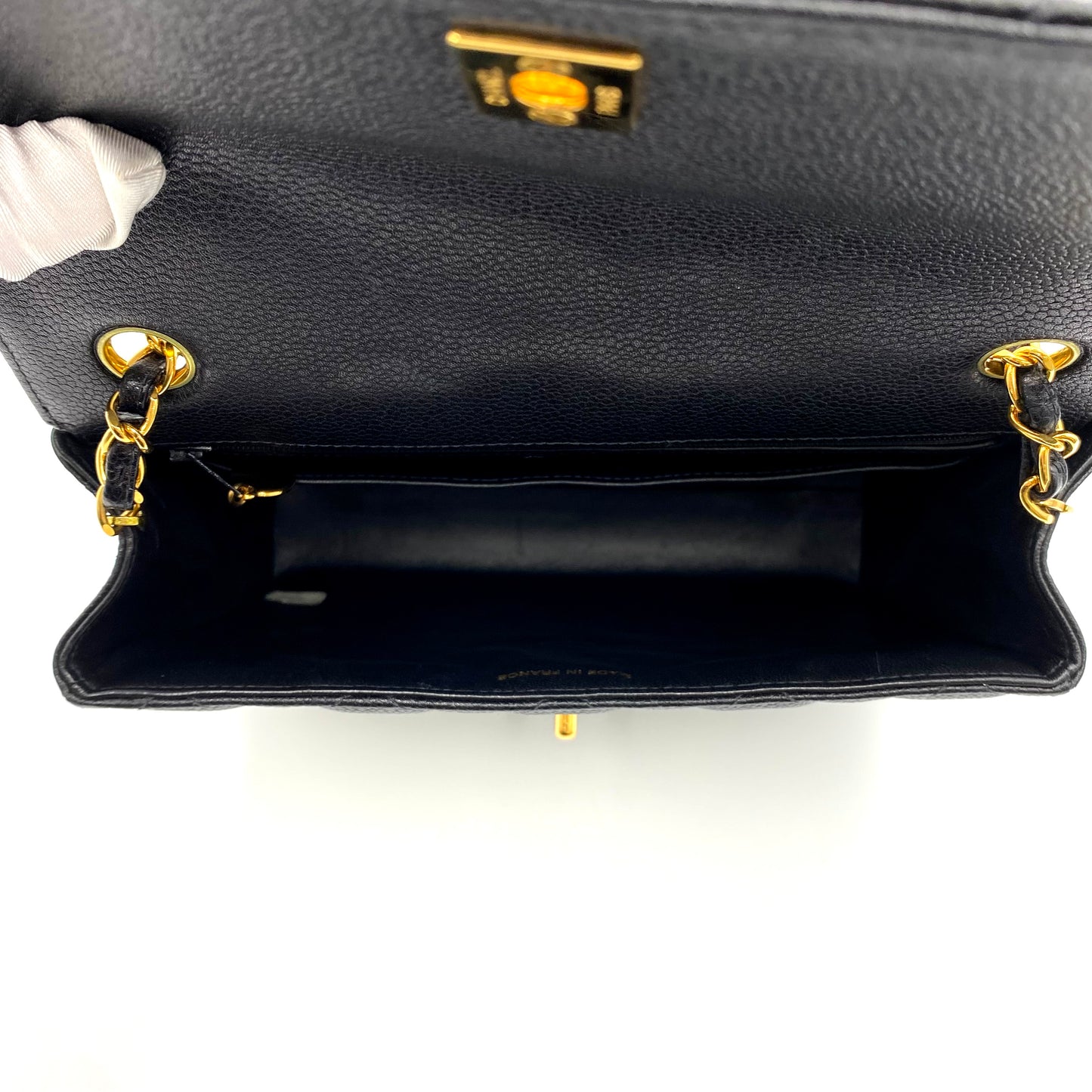 Sanford, 4 series 23cm black chain caviar bag with seal and card