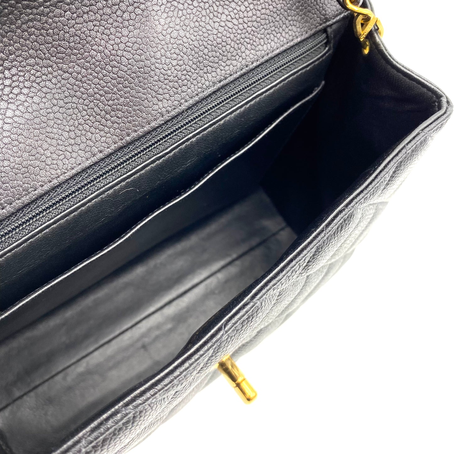 Sanford, 4 series 23cm black chain caviar bag with seal and card