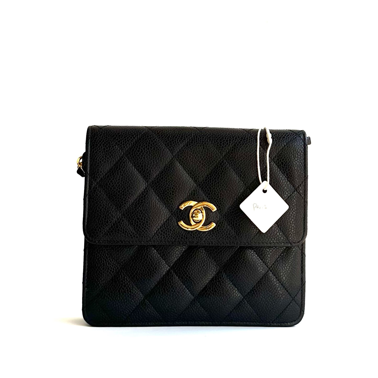 Paris, 2 Series Chain Black Caviar Mini with seal and card